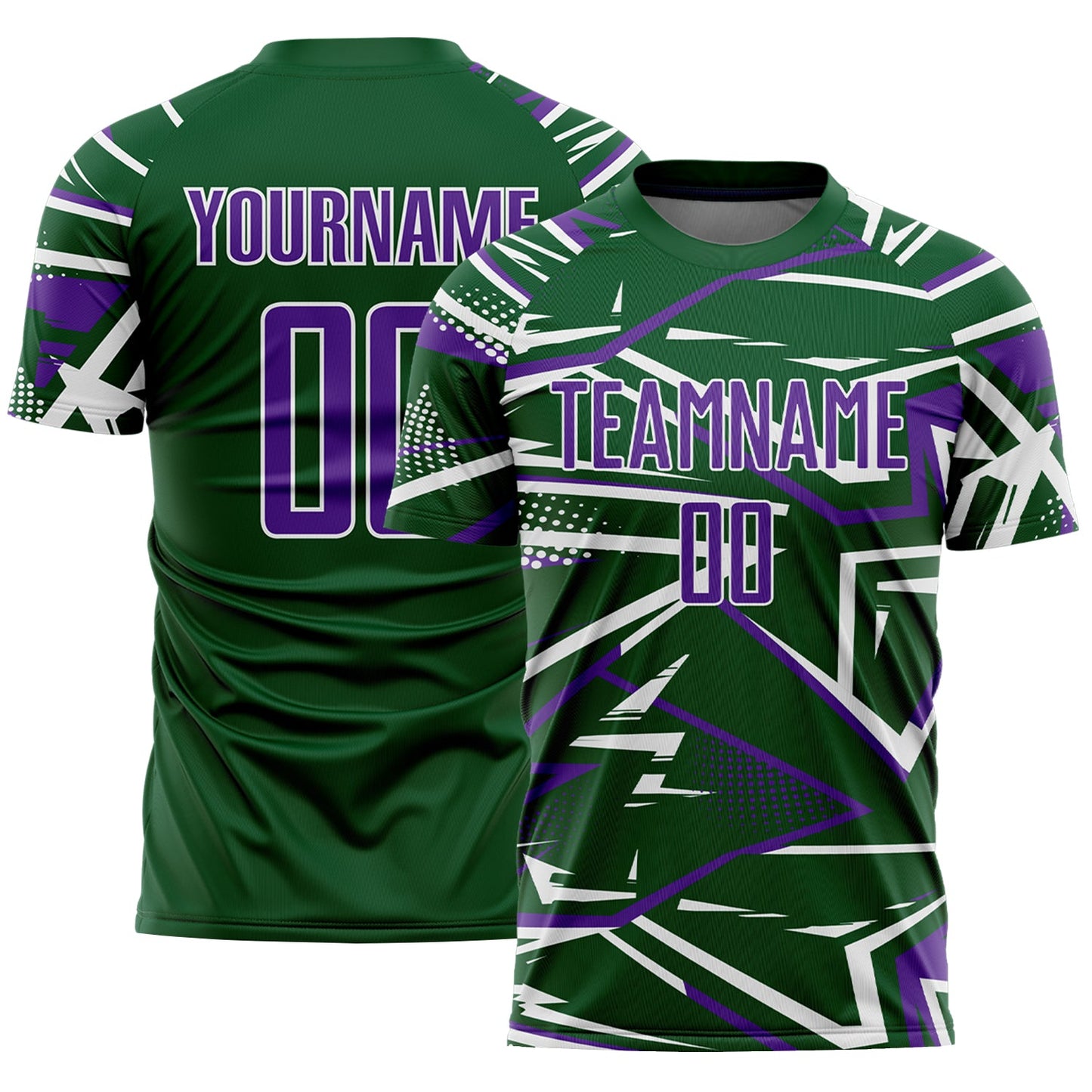 Custom Green Purple-White Abstract Geometric Stripes Sports Sublimation Soccer Uniform Jersey - Main View
