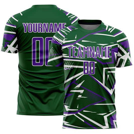 Custom Green Purple-White Abstract Geometric Stripes Sports Sublimation Soccer Uniform Jersey - Main View