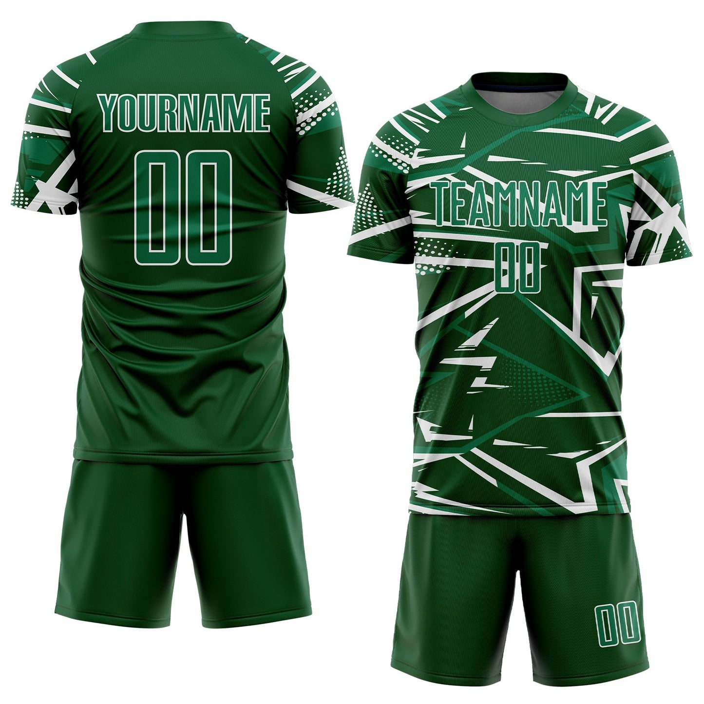 Custom Green Kelly Green-White Abstract Geometric Stripes Sports Sublimation Soccer Uniform Jersey view 2