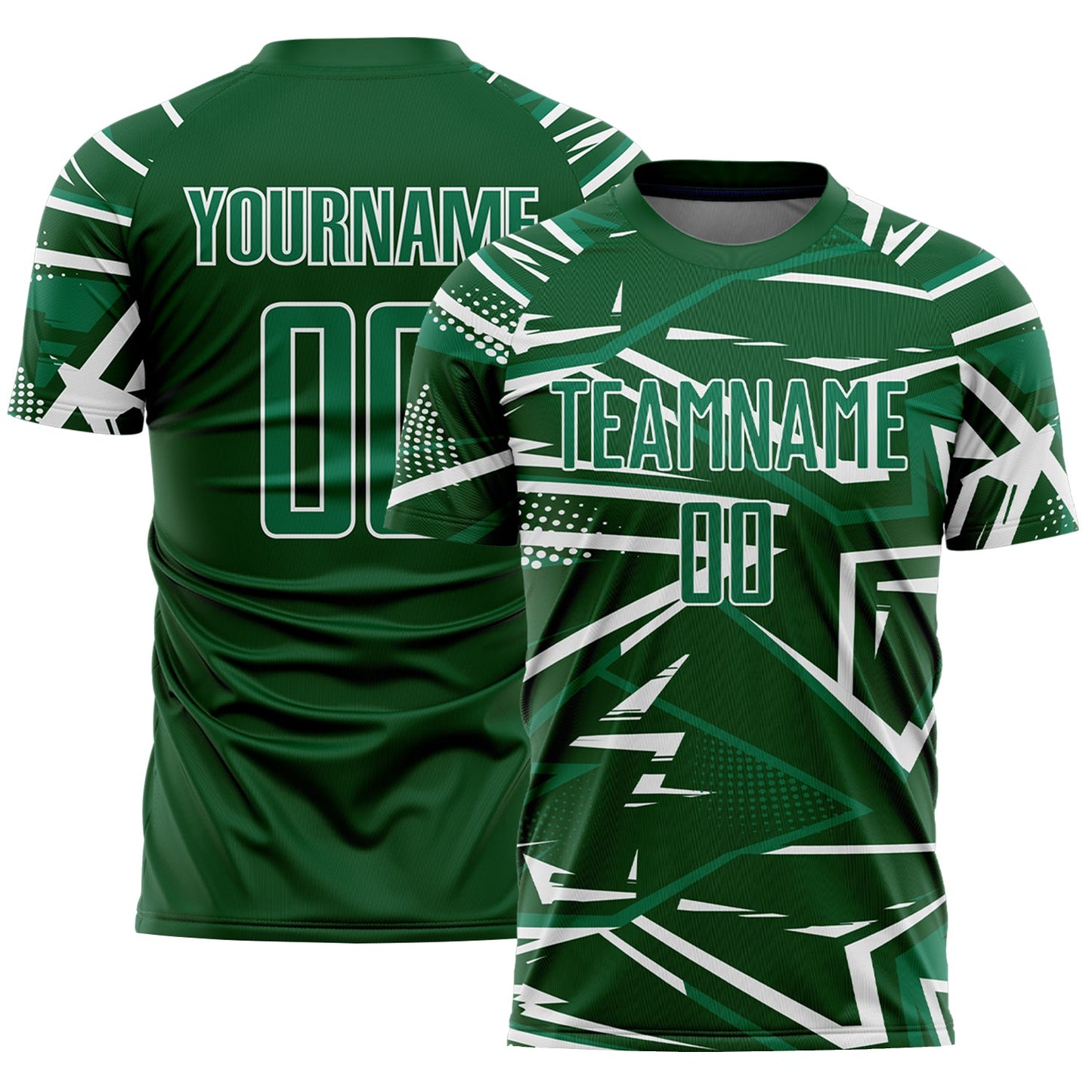 Custom Green Kelly Green-White Abstract Geometric Stripes Sports Sublimation Soccer Uniform Jersey - Main View