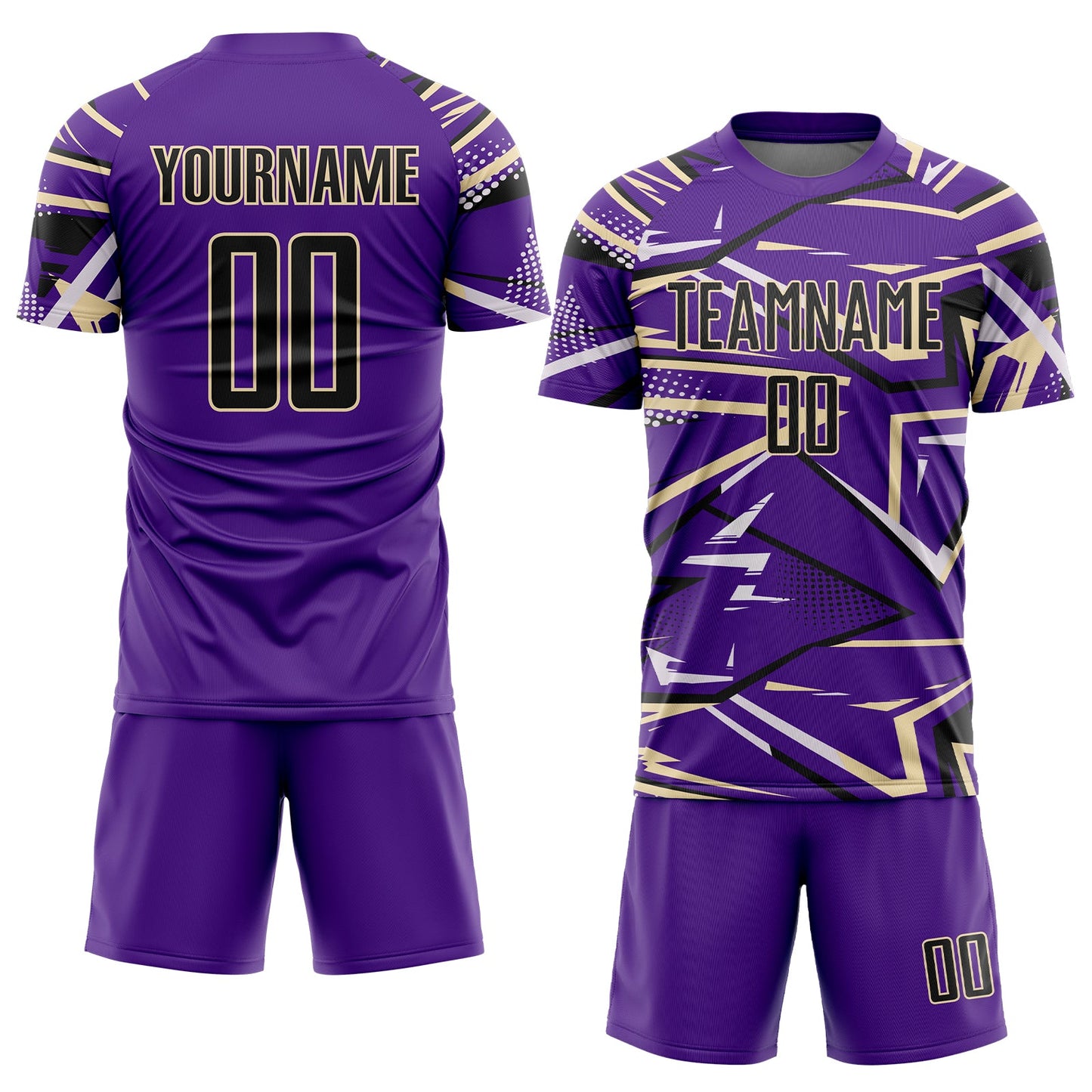 Custom Purple Black Cream-White Abstract Geometric Stripes Sports Sublimation Soccer Uniform Jersey view 2