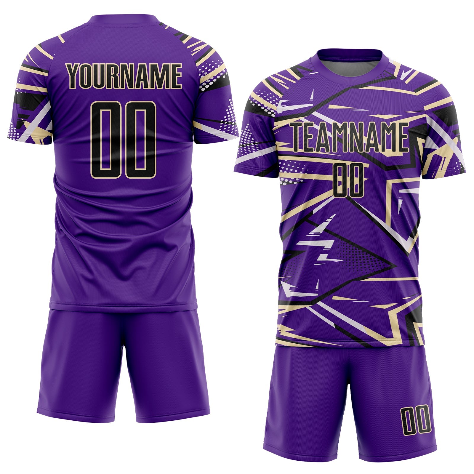Custom Purple Black Cream-White Abstract Geometric Stripes Sports Sublimation Soccer Uniform Jersey view 2