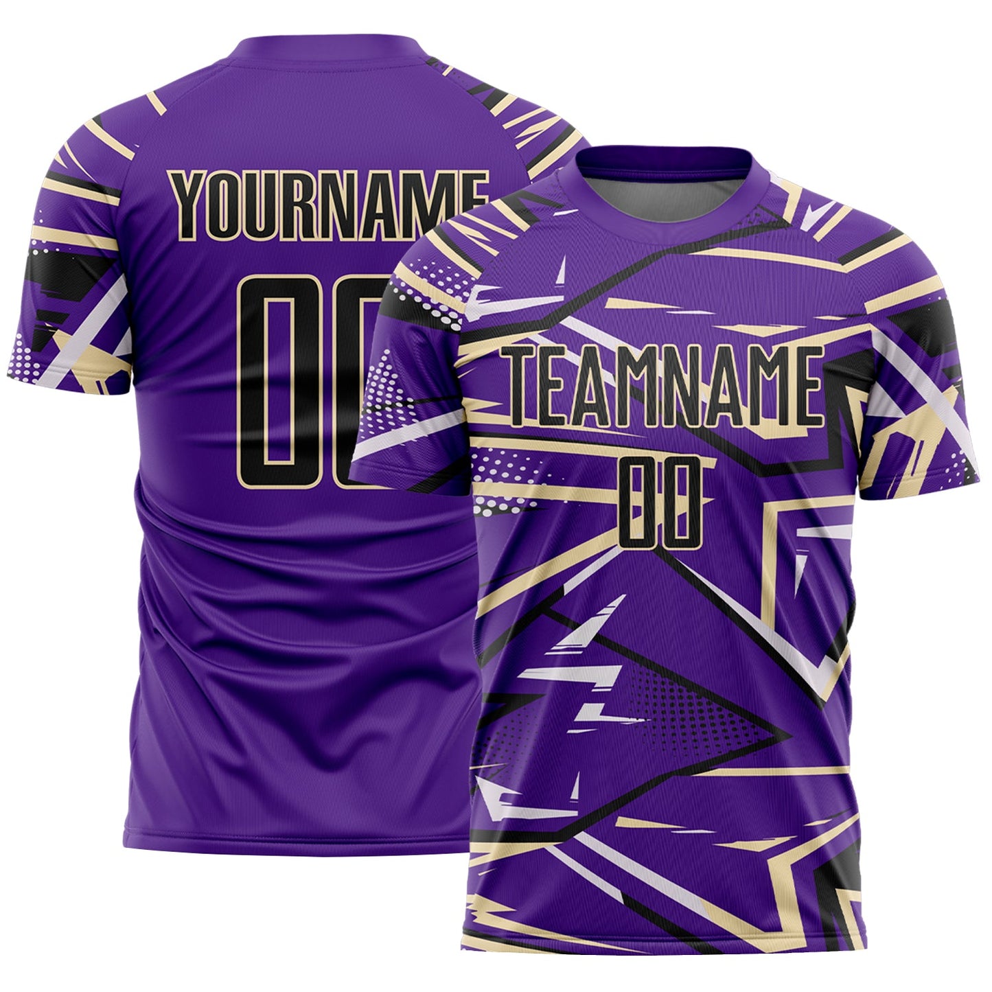 Custom Purple Black Cream-White Abstract Geometric Stripes Sports Sublimation Soccer Uniform Jersey - Main View