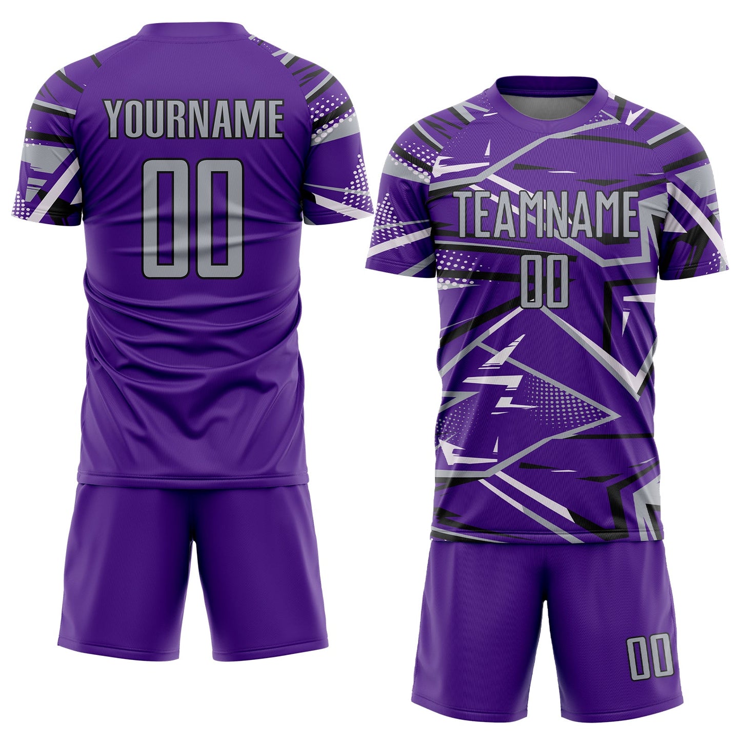 Custom Purple Gray Black-White Abstract Geometric Stripes Sports Sublimation Soccer Uniform Jersey view 2