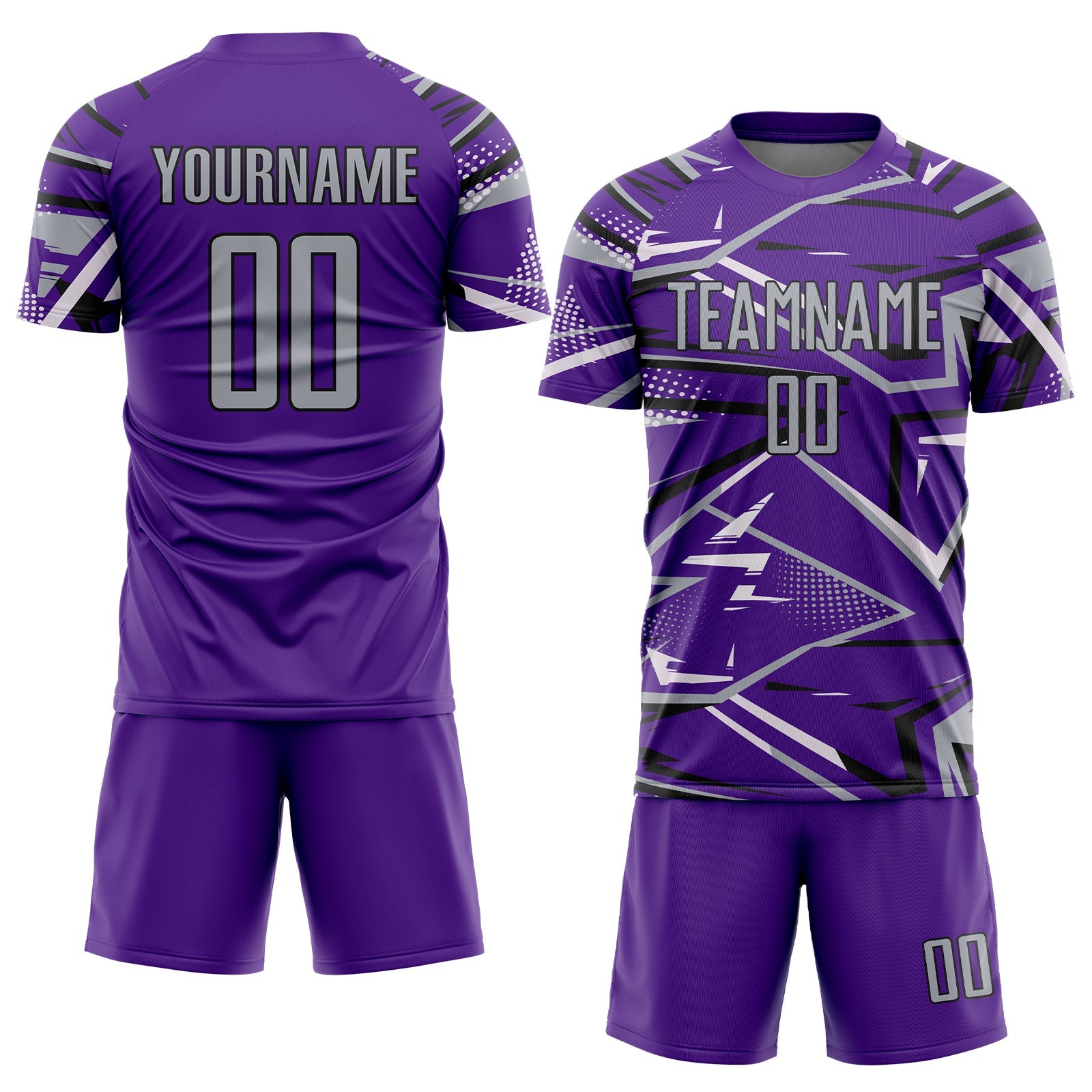 Custom Purple Gray Black-White Abstract Geometric Stripes Sports Sublimation Soccer Uniform Jersey view 2