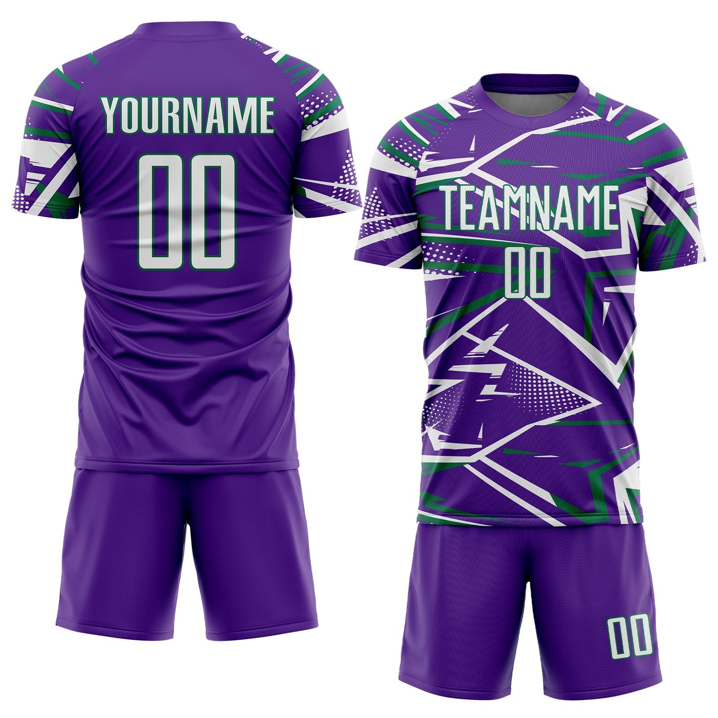 Custom Purple White-Kelly Green Abstract Geometric Stripes Sports Sublimation Soccer Uniform Jersey view 2