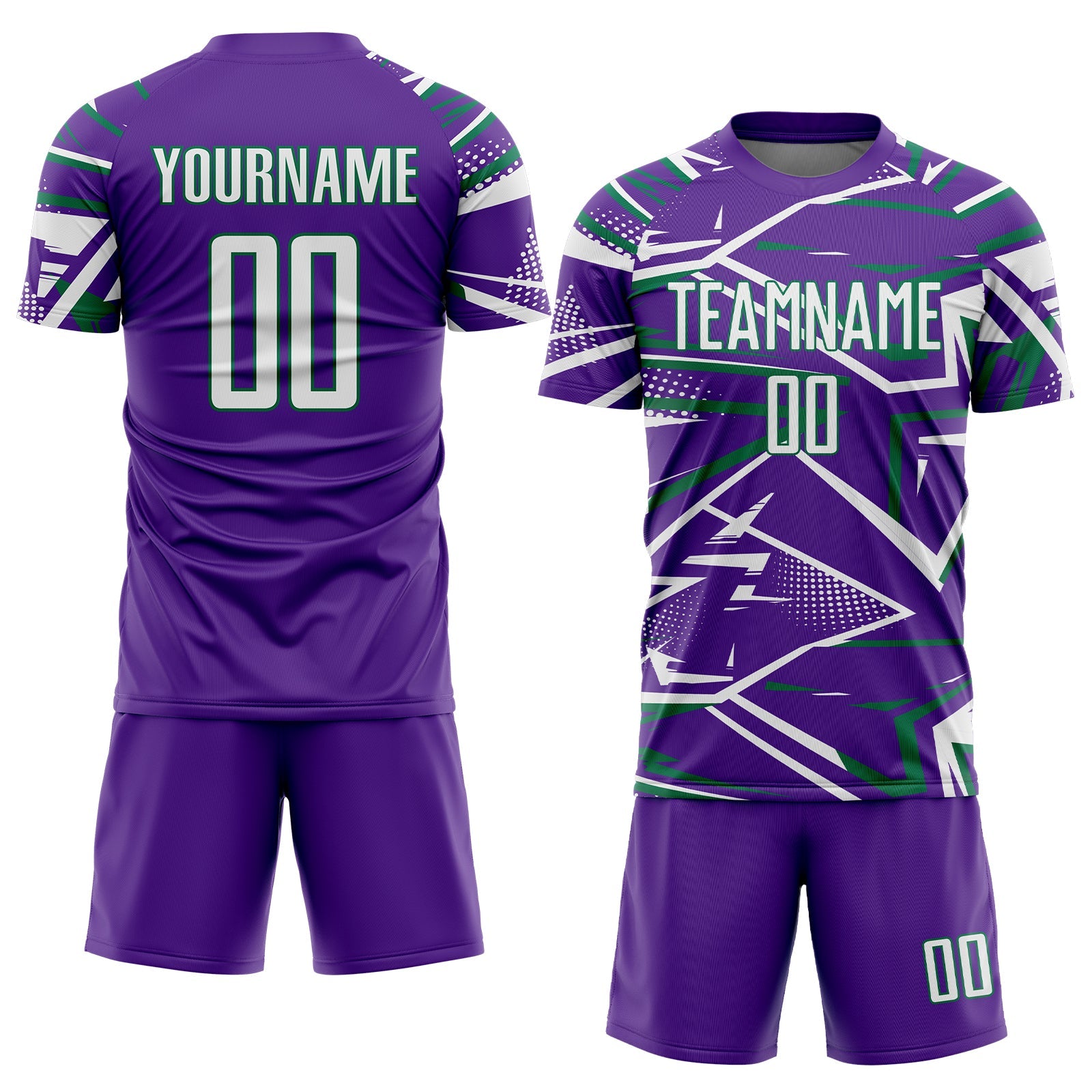 Custom Purple White-Kelly Green Abstract Geometric Stripes Sports Sublimation Soccer Uniform Jersey view 2