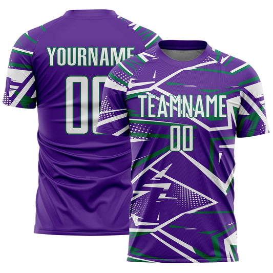 Custom Purple White-Kelly Green Abstract Geometric Stripes Sports Sublimation Soccer Uniform Jersey - Main View
