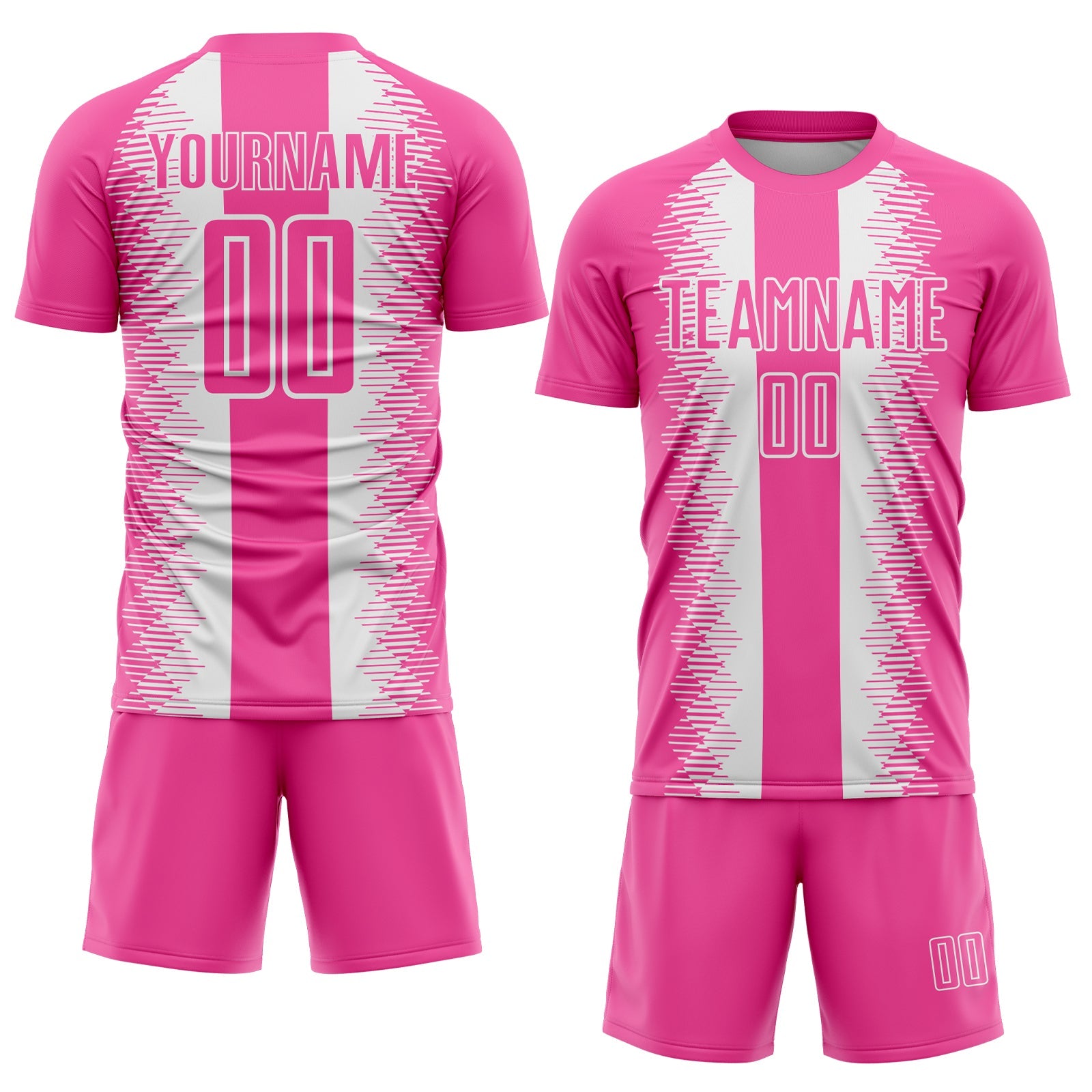Custom Pink White Zigzag Diamond Stripe Sports Sublimation Soccer Uniform Jersey view 2
