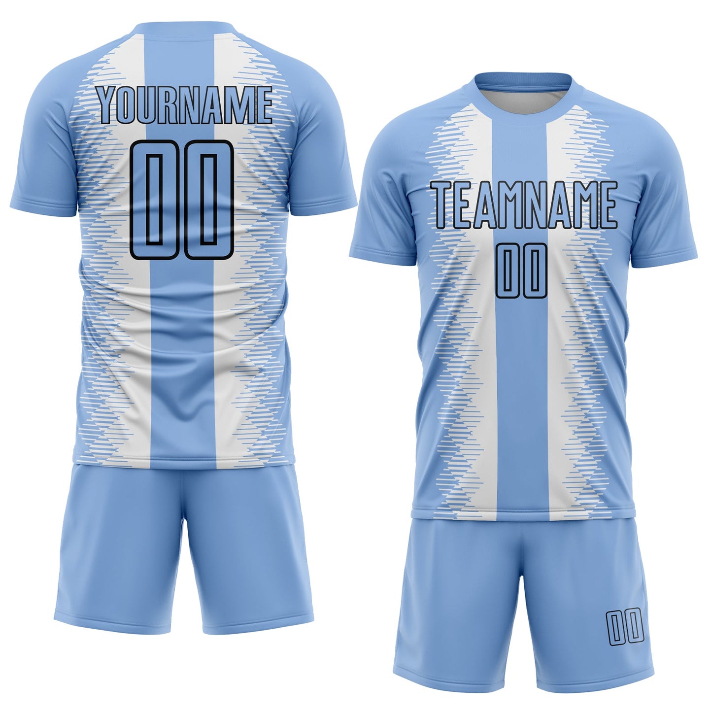 Custom Light Blue Black-White Zigzag Diamond Stripe Sports Sublimation Soccer Uniform Jersey view 2