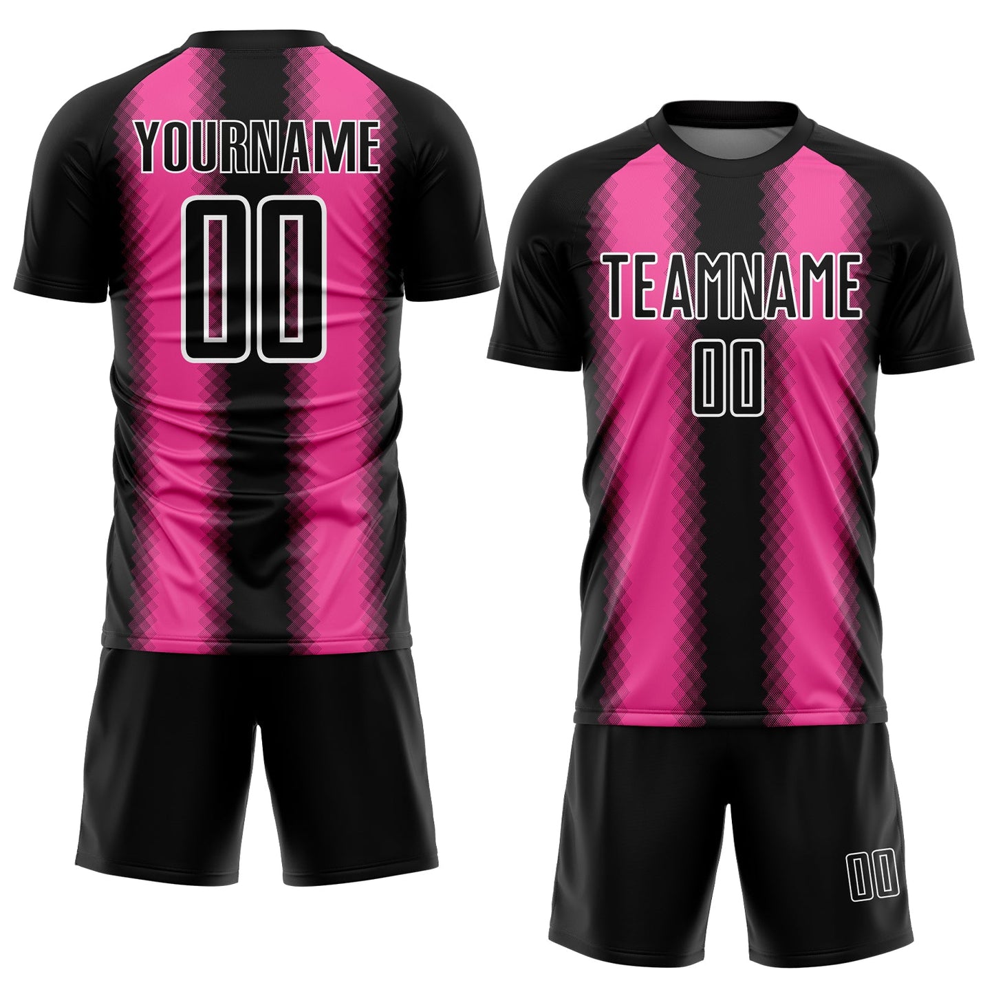 Custom Black Pink-White Zigzag Diamond Stripe Sports Sublimation Soccer Uniform Jersey view 2