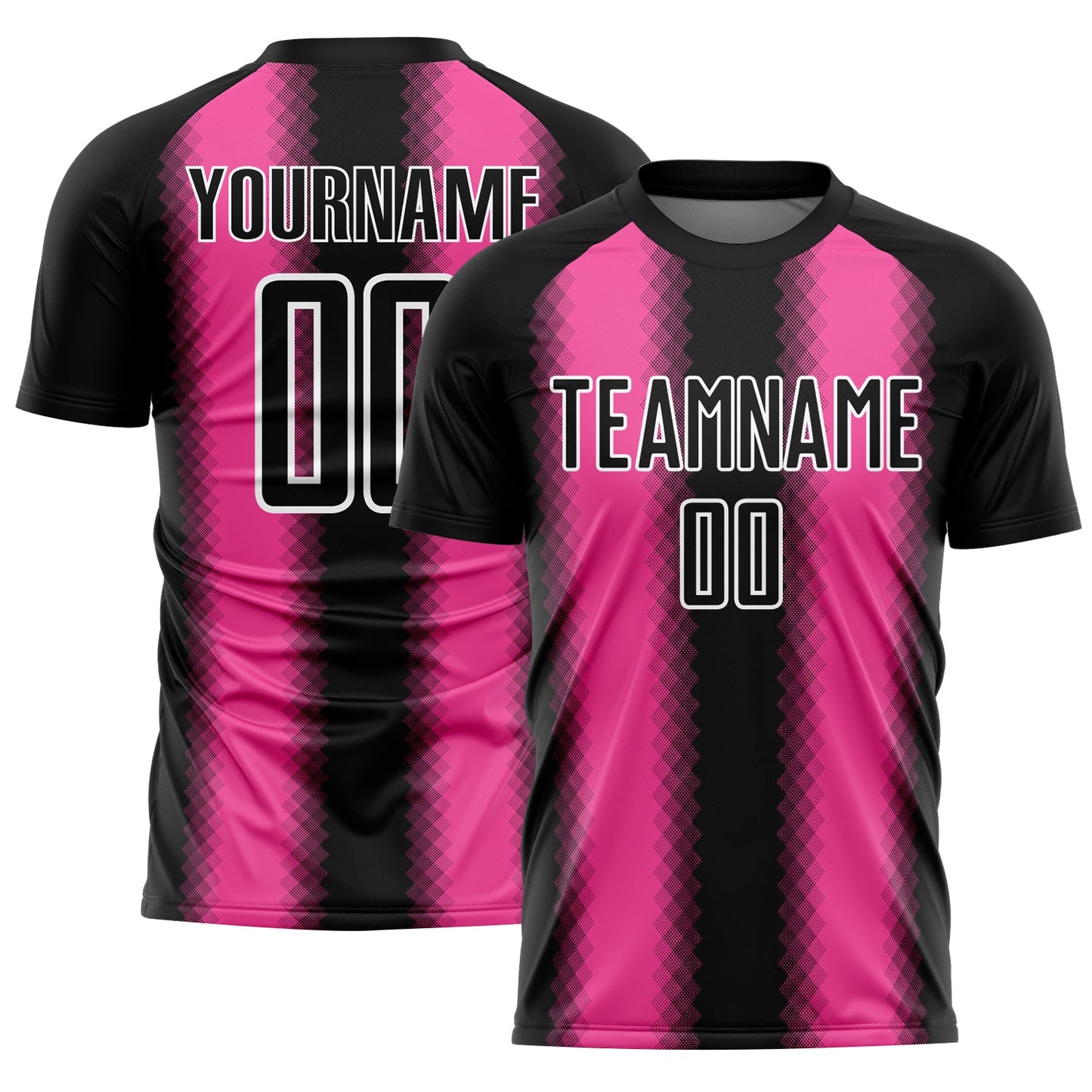 Custom Black Pink-White Zigzag Diamond Stripe Sports Sublimation Soccer Uniform Jersey - Main View