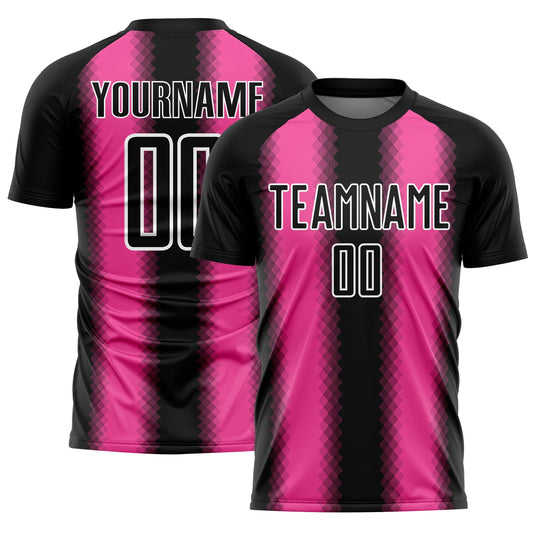 Custom Black Pink-White Zigzag Diamond Stripe Sports Sublimation Soccer Uniform Jersey - Main View