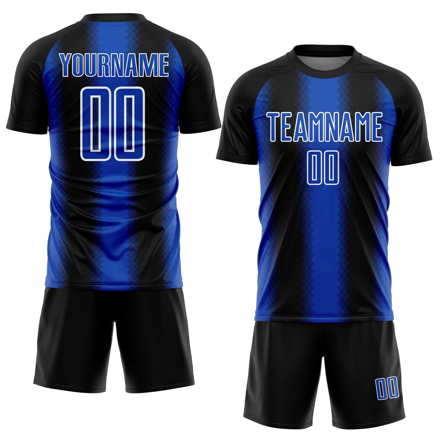 Custom Black Thunder Blue-White Zigzag Diamond Stripe Sports Sublimation Soccer Uniform Jersey view 2