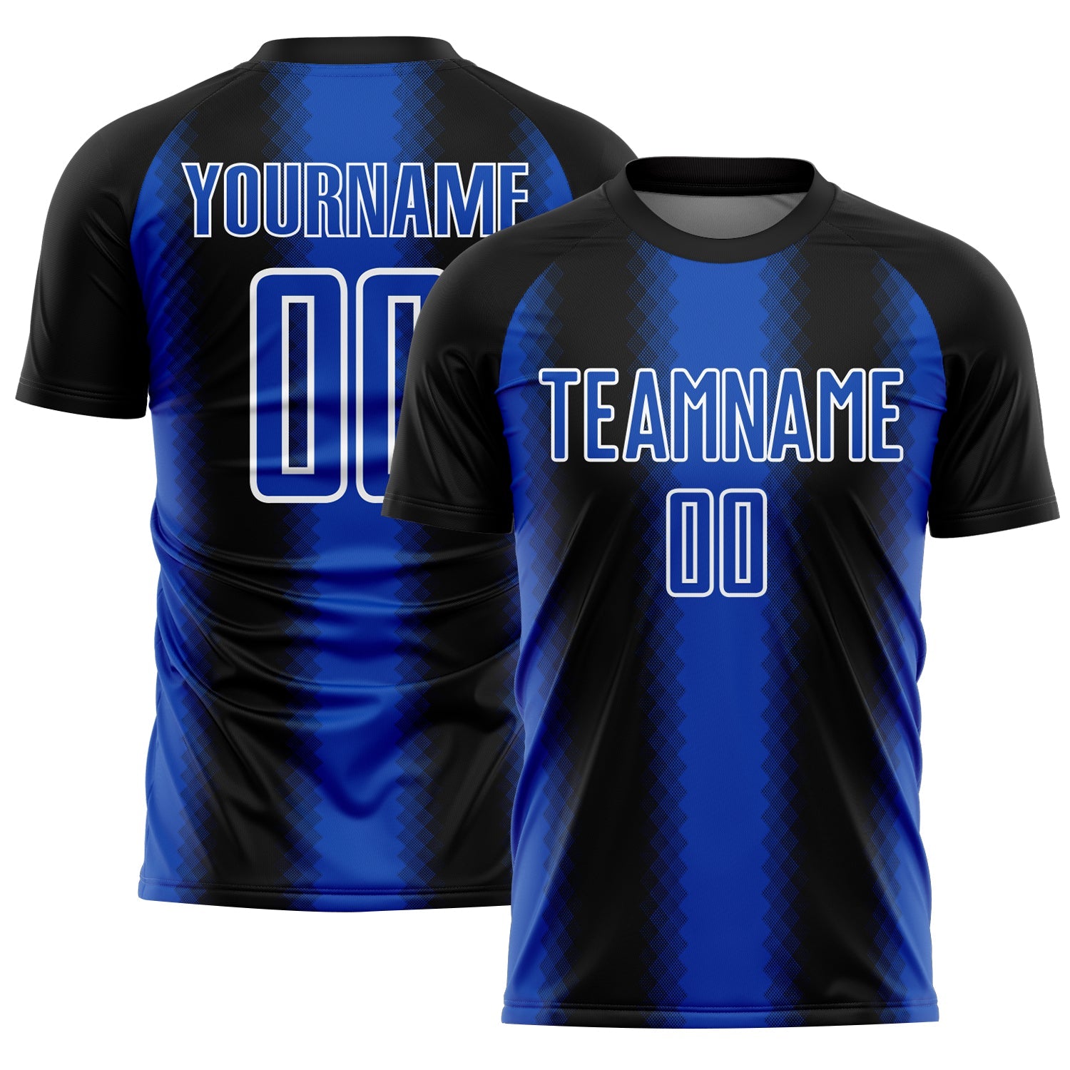 Custom Black Thunder Blue-White Zigzag Diamond Stripe Sports Sublimation Soccer Uniform Jersey - Main View
