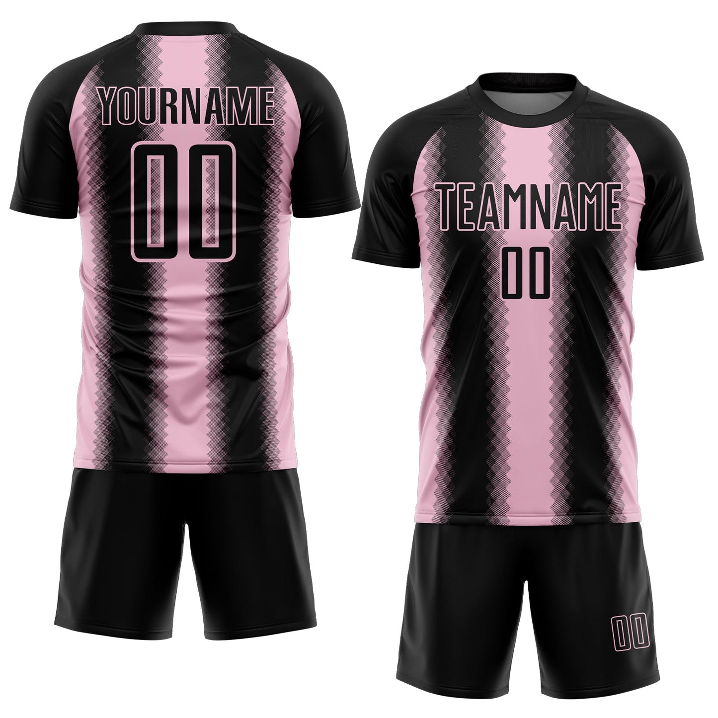 Custom Black Light Pink Zigzag Diamond Stripe Sports Sublimation Soccer Uniform Jersey view 2
