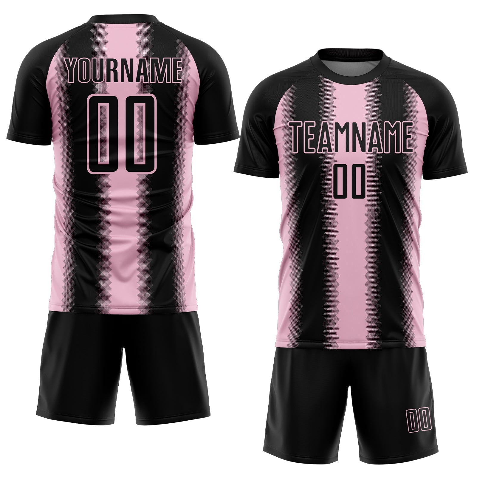 Custom Black Light Pink Zigzag Diamond Stripe Sports Sublimation Soccer Uniform Jersey view 2