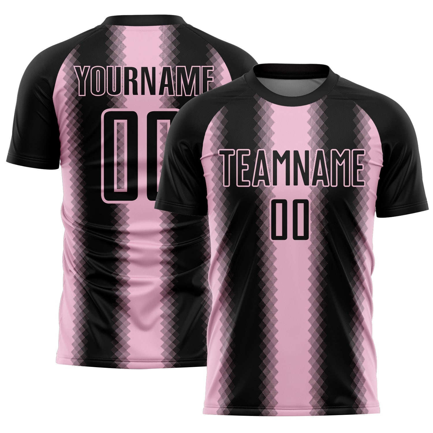 Custom Black Light Pink Zigzag Diamond Stripe Sports Sublimation Soccer Uniform Jersey - Main View