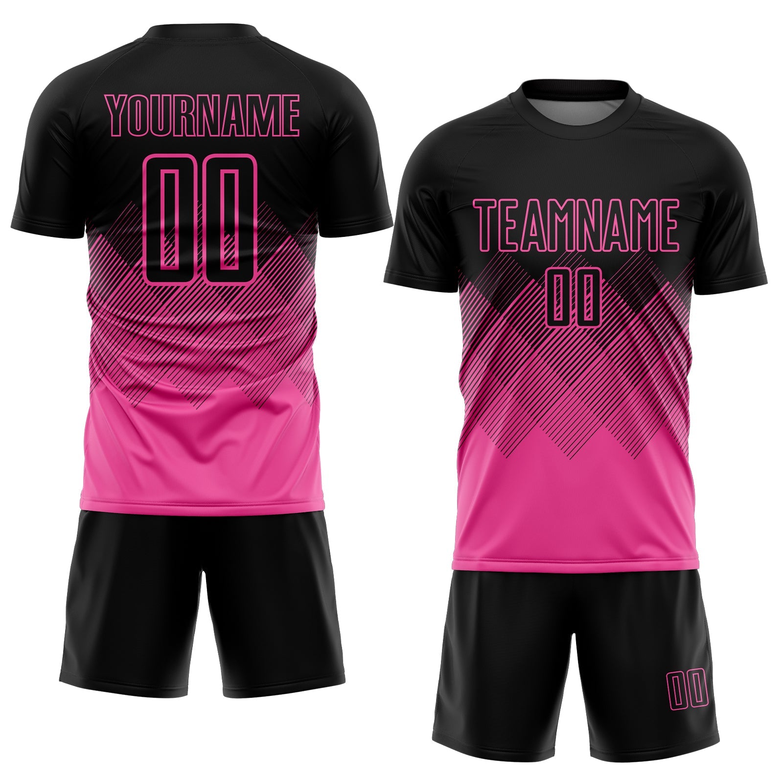 Custom Black Pink Gradient Diamond Diagonal Lines Sports Sublimation Soccer Uniform Jersey view 2