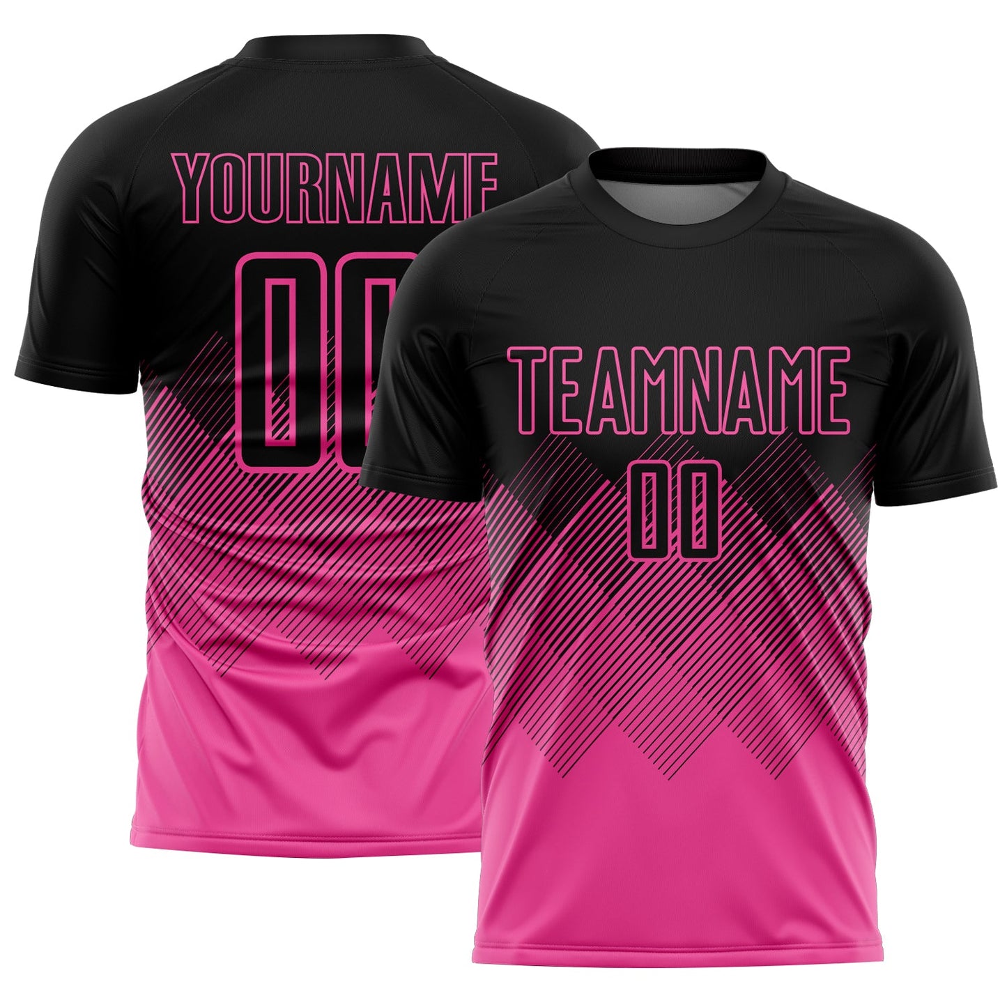 Custom Black Pink Gradient Diamond Diagonal Lines Sports Sublimation Soccer Uniform Jersey - Main View