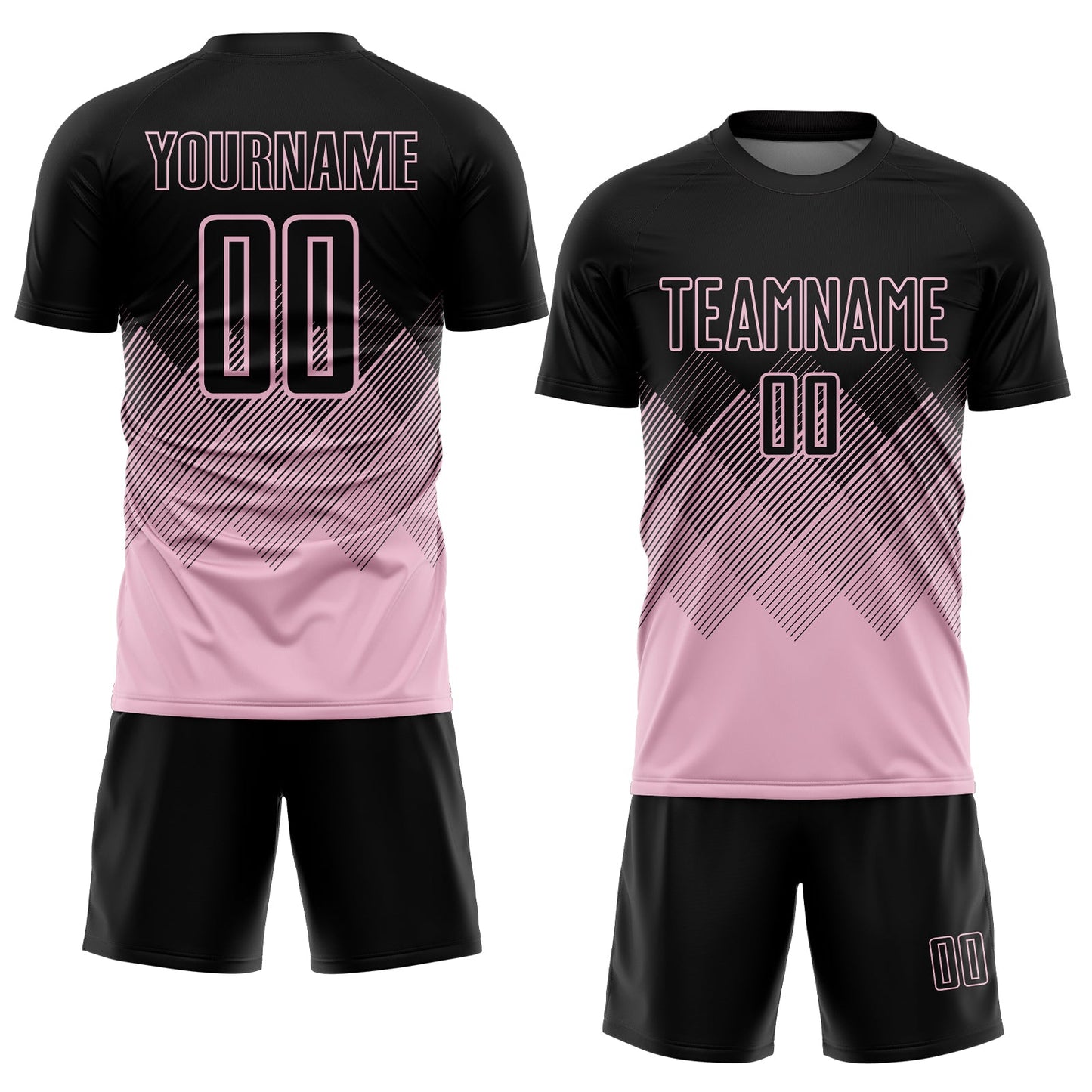 Custom Black Light Pink Gradient Diamond Diagonal Lines Sports Sublimation Soccer Uniform Jersey view 2