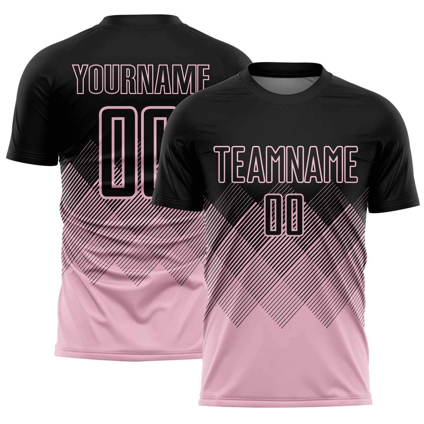 Custom Black Light Pink Gradient Diamond Diagonal Lines Sports Sublimation Soccer Uniform Jersey - Main View