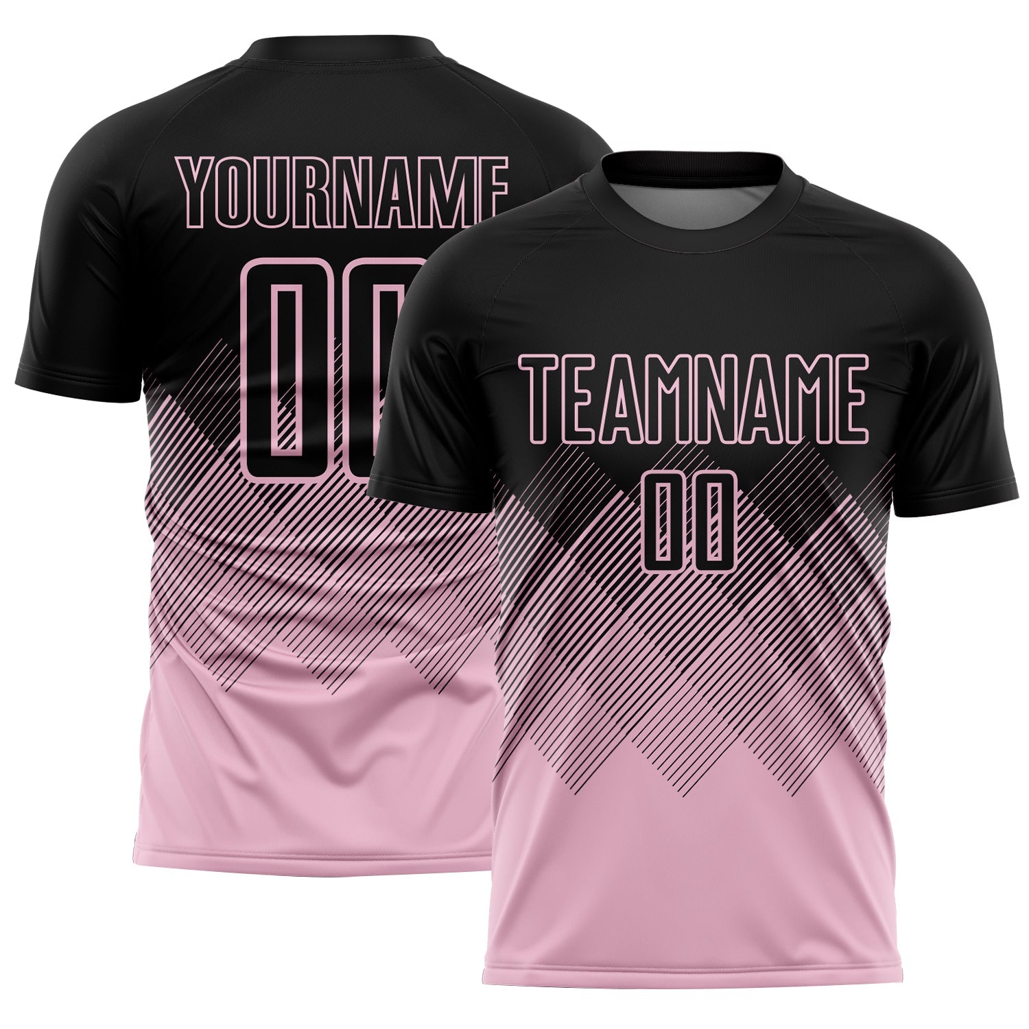 Custom Black Light Pink Gradient Diamond Diagonal Lines Sports Sublimation Soccer Uniform Jersey - Main View