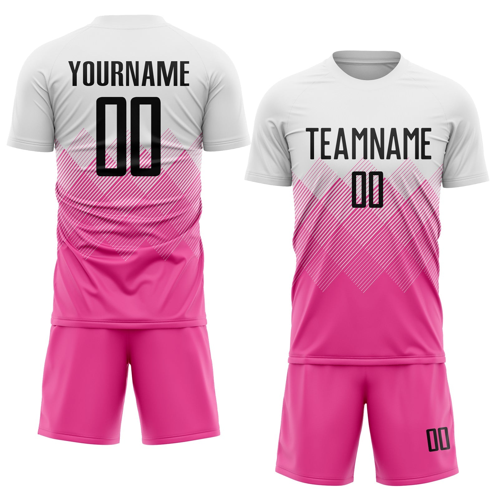 Custom White Black-Pink Gradient Diamond Diagonal Lines Sports Sublimation Soccer Uniform Jersey view 2