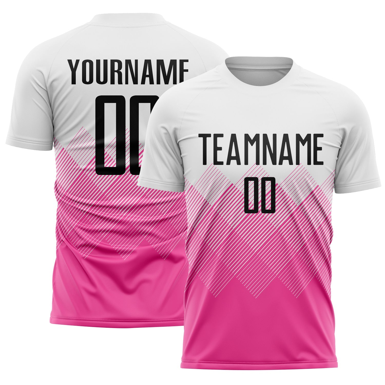 Custom White Black-Pink Gradient Diamond Diagonal Lines Sports Sublimation Soccer Uniform Jersey - Main View