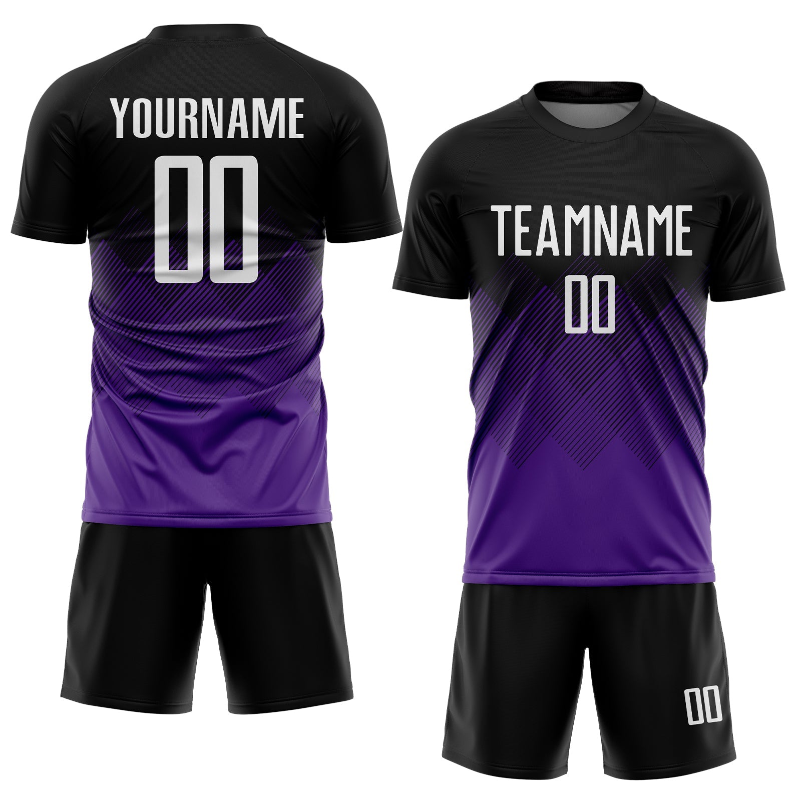 Custom Black White-Purple Gradient Diamond Diagonal Lines Sports Sublimation Soccer Uniform Jersey view 2