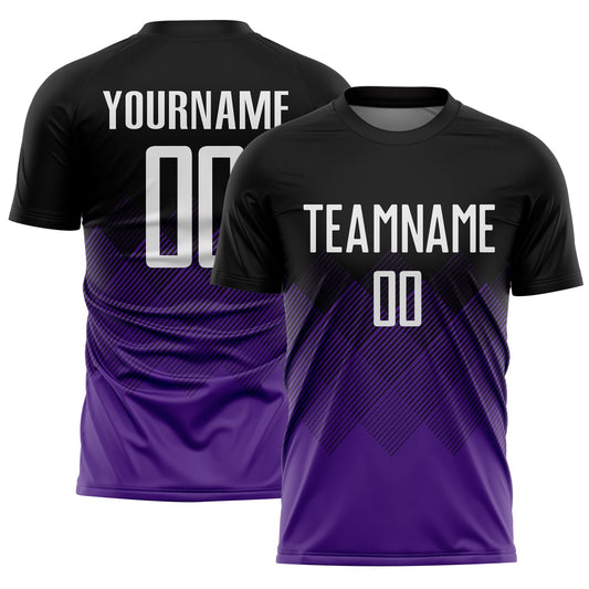 Custom Black White-Purple Gradient Diamond Diagonal Lines Sports Sublimation Soccer Uniform Jersey - Main View