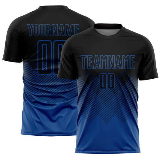 Custom Black Blue Gradient Diamond Diagonal Lines Sports Sublimation Soccer Uniform Jersey - Main View