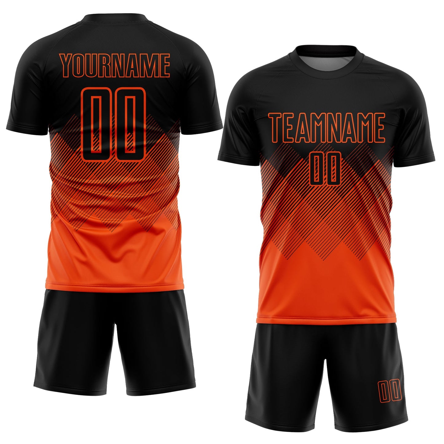 Custom Black Orange Gradient Diamond Diagonal Lines Sports Sublimation Soccer Uniform Jersey view 2