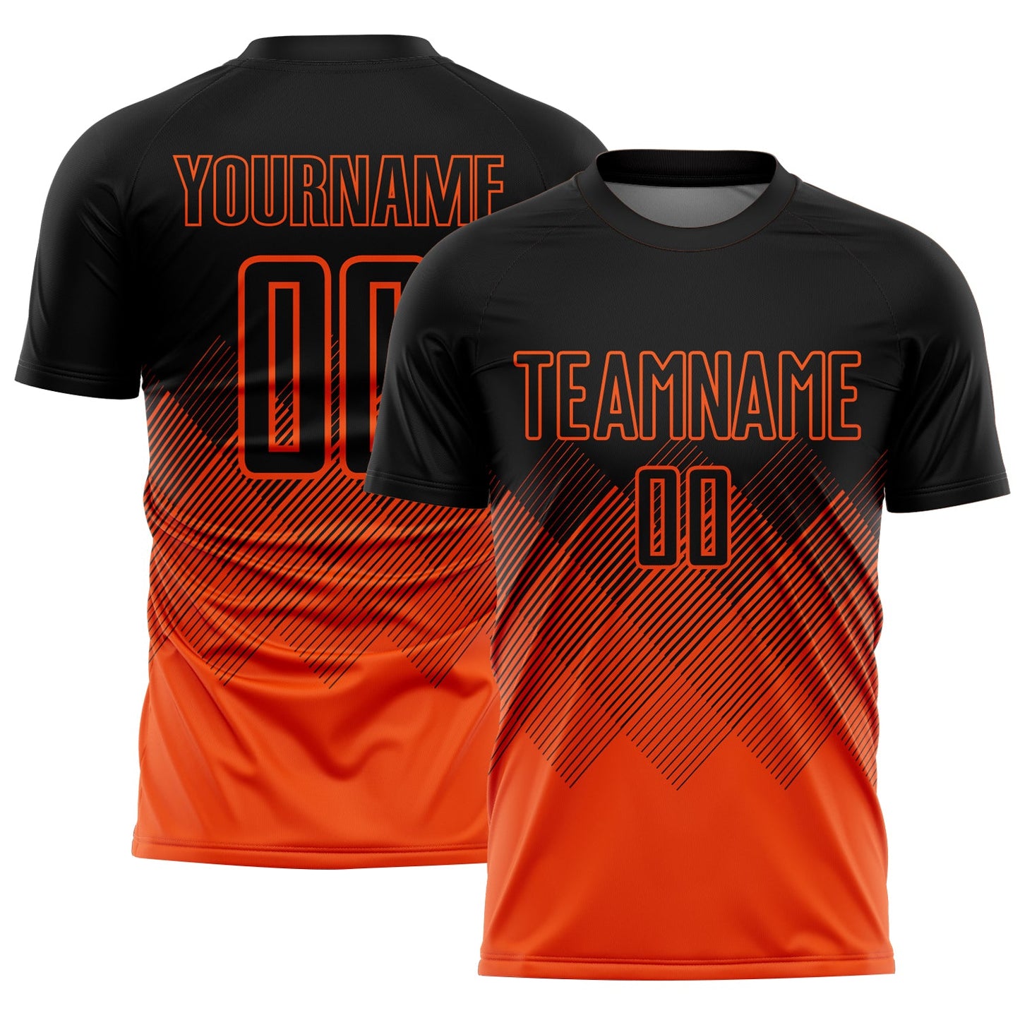 Custom Black Orange Gradient Diamond Diagonal Lines Sports Sublimation Soccer Uniform Jersey - Main View