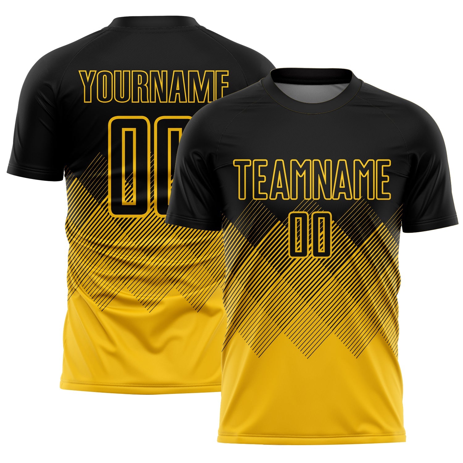 Custom Black Yellow Gradient Diamond Diagonal Lines Sports Sublimation Soccer Uniform Jersey - Main View