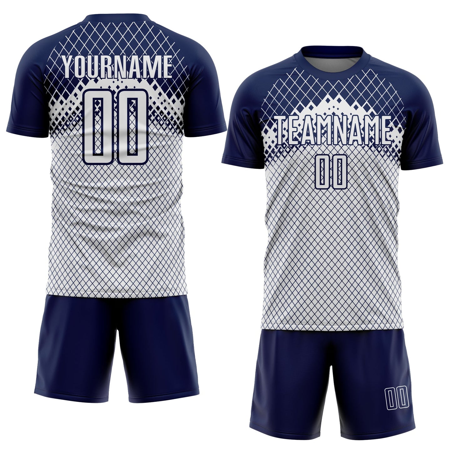 Custom Navy White Gradient Diamond Grid Sports Sublimation Soccer Uniform Jersey view 2