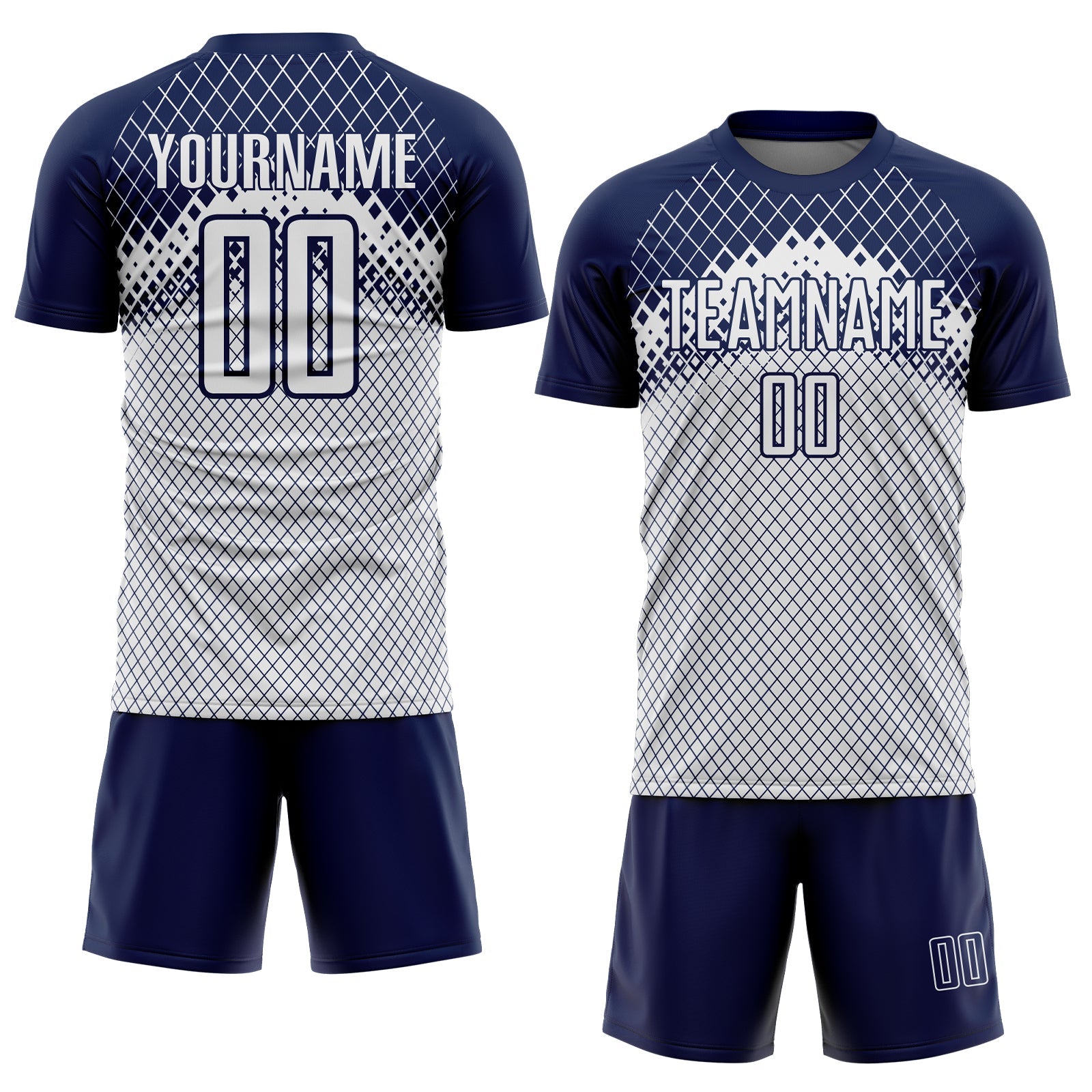 Custom Navy White Gradient Diamond Grid Sports Sublimation Soccer Uniform Jersey view 2