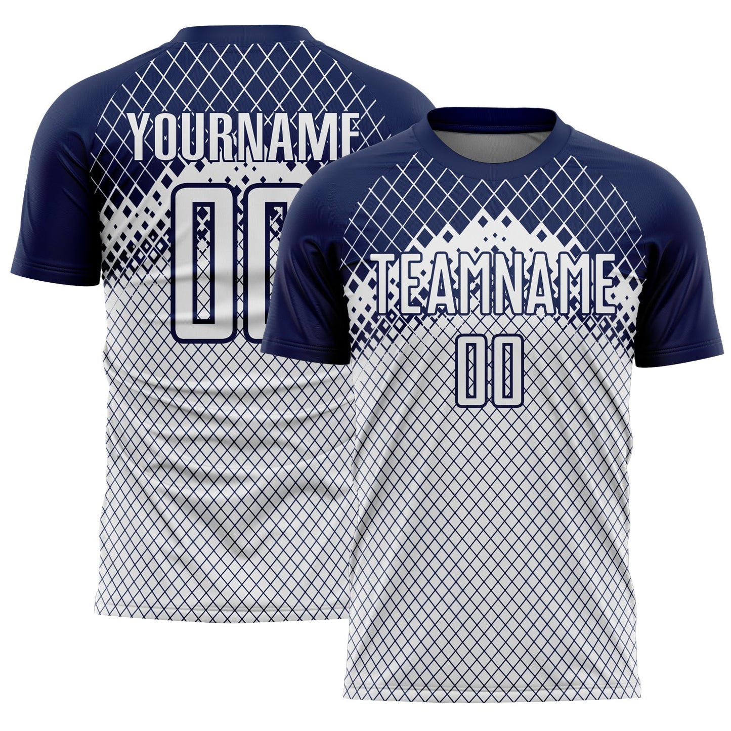 Custom Navy White Gradient Diamond Grid Sports Sublimation Soccer Uniform Jersey - Main View