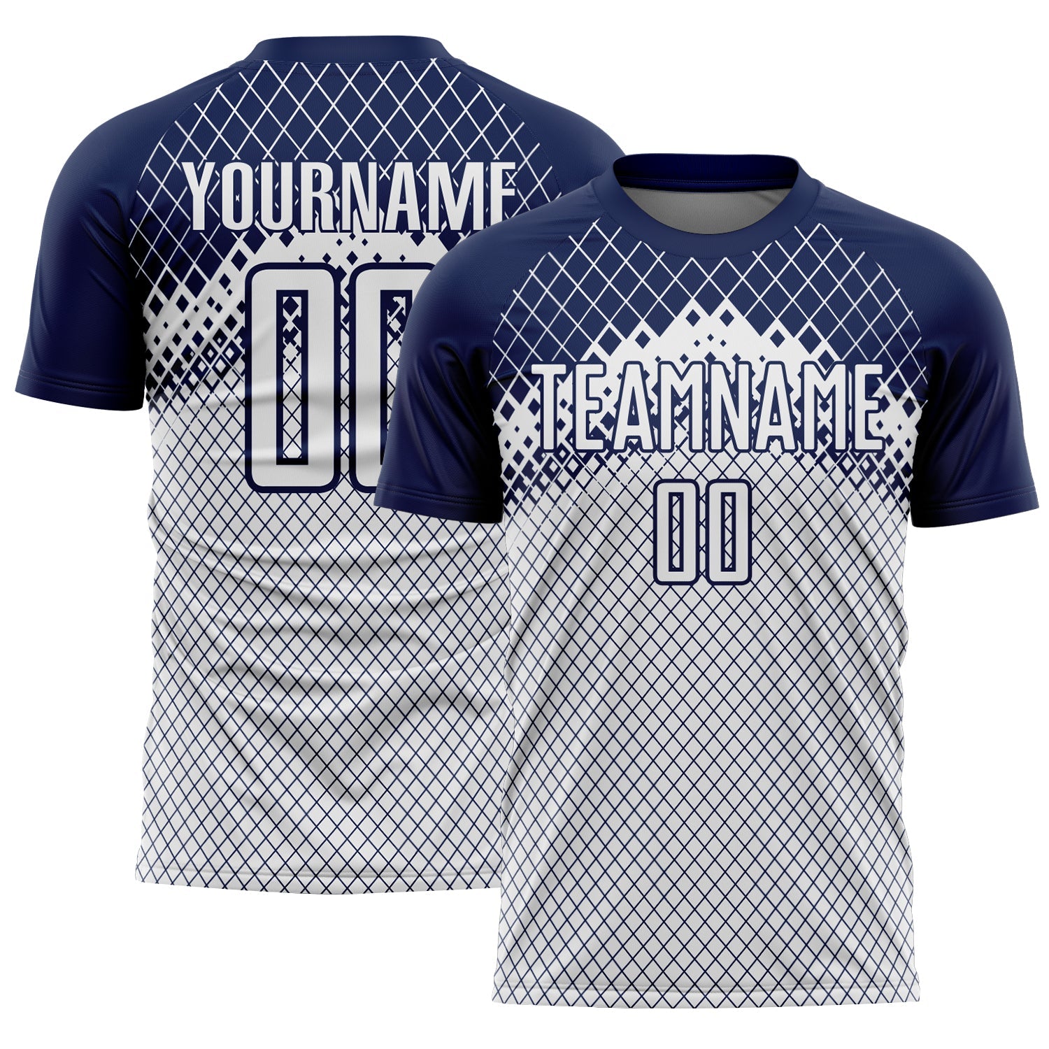 Custom Navy White Gradient Diamond Grid Sports Sublimation Soccer Uniform Jersey - Main View