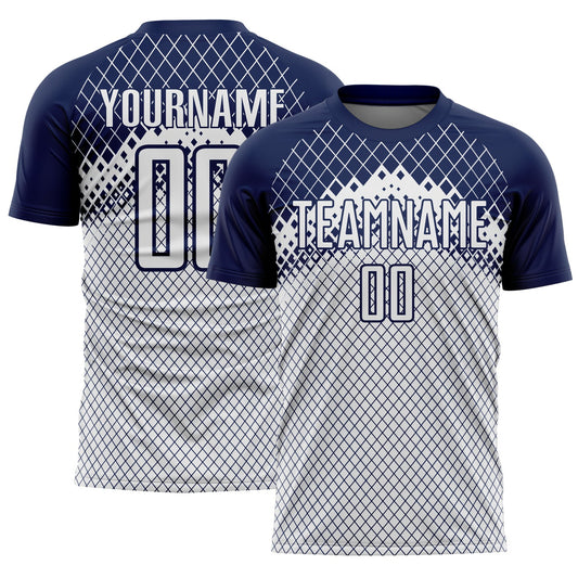 Custom Navy White Gradient Diamond Grid Sports Sublimation Soccer Uniform Jersey - Main View