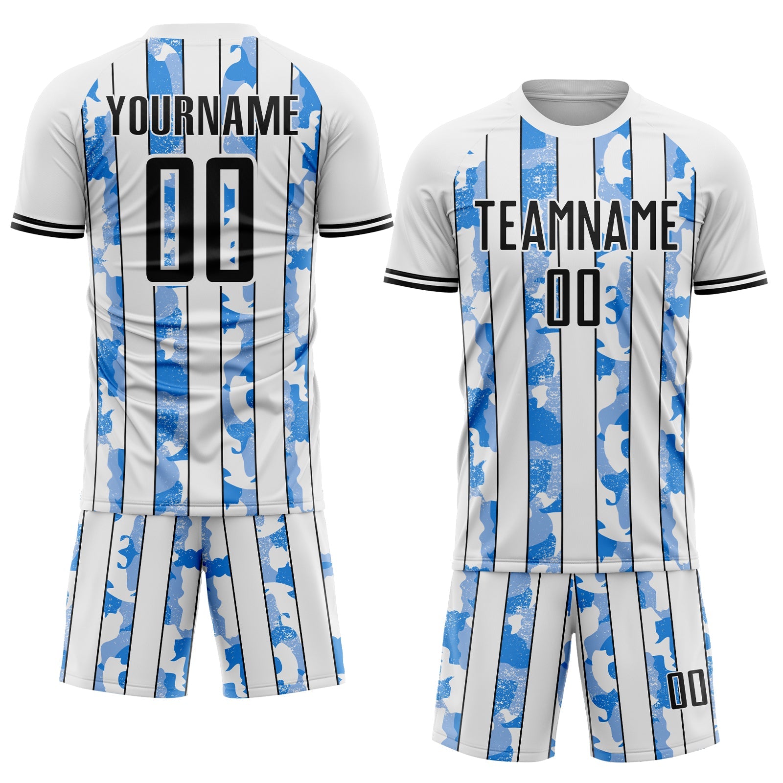 Custom White Black-Light Blue Camo Stripe Sports Sublimation Soccer Uniform Jersey view 2