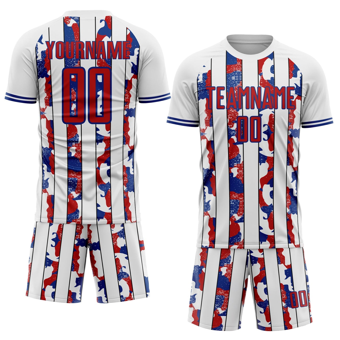 Custom White Red-Royal Camo Stripe Sports Sublimation Soccer Uniform Jersey view 2