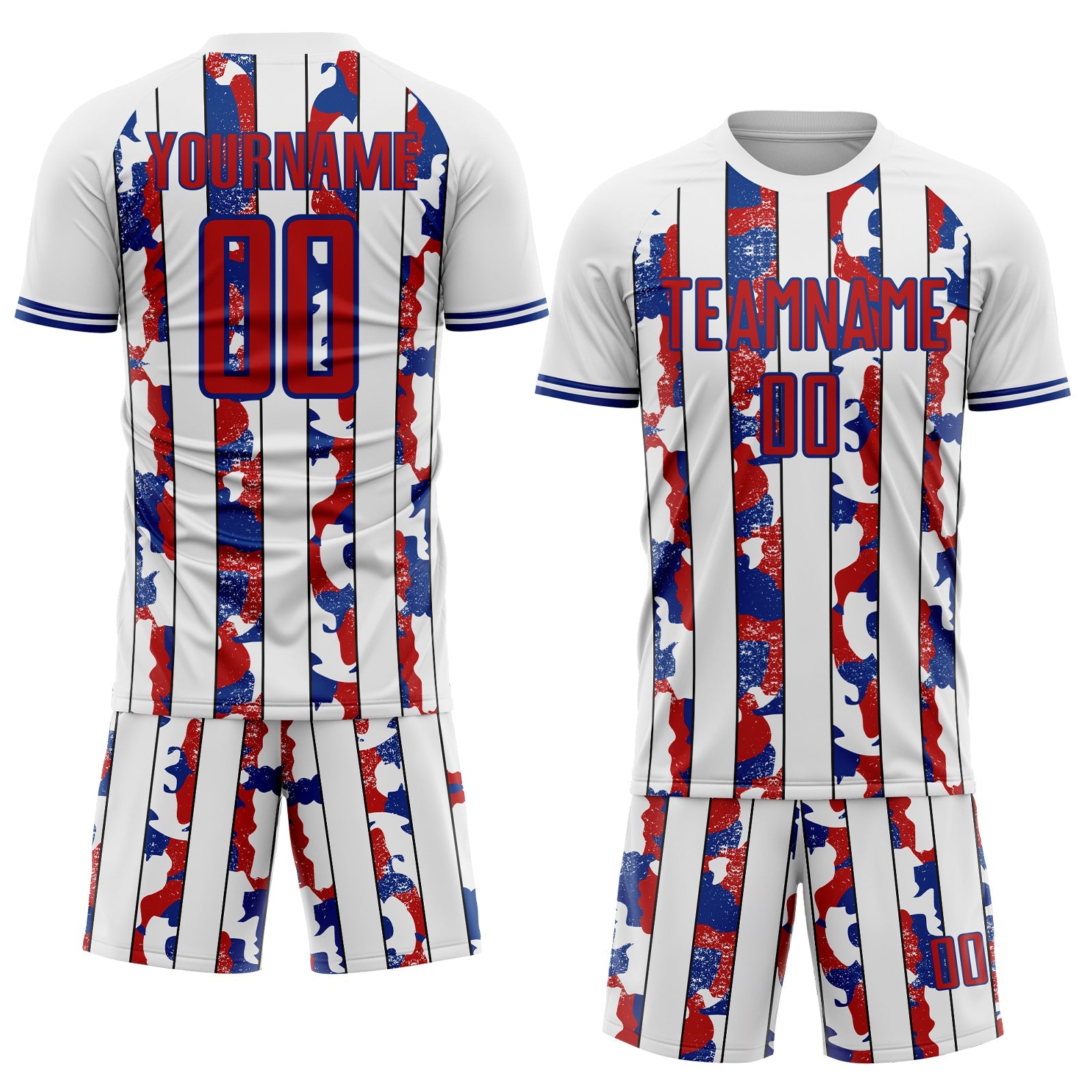 Custom White Red-Royal Camo Stripe Sports Sublimation Soccer Uniform Jersey view 2