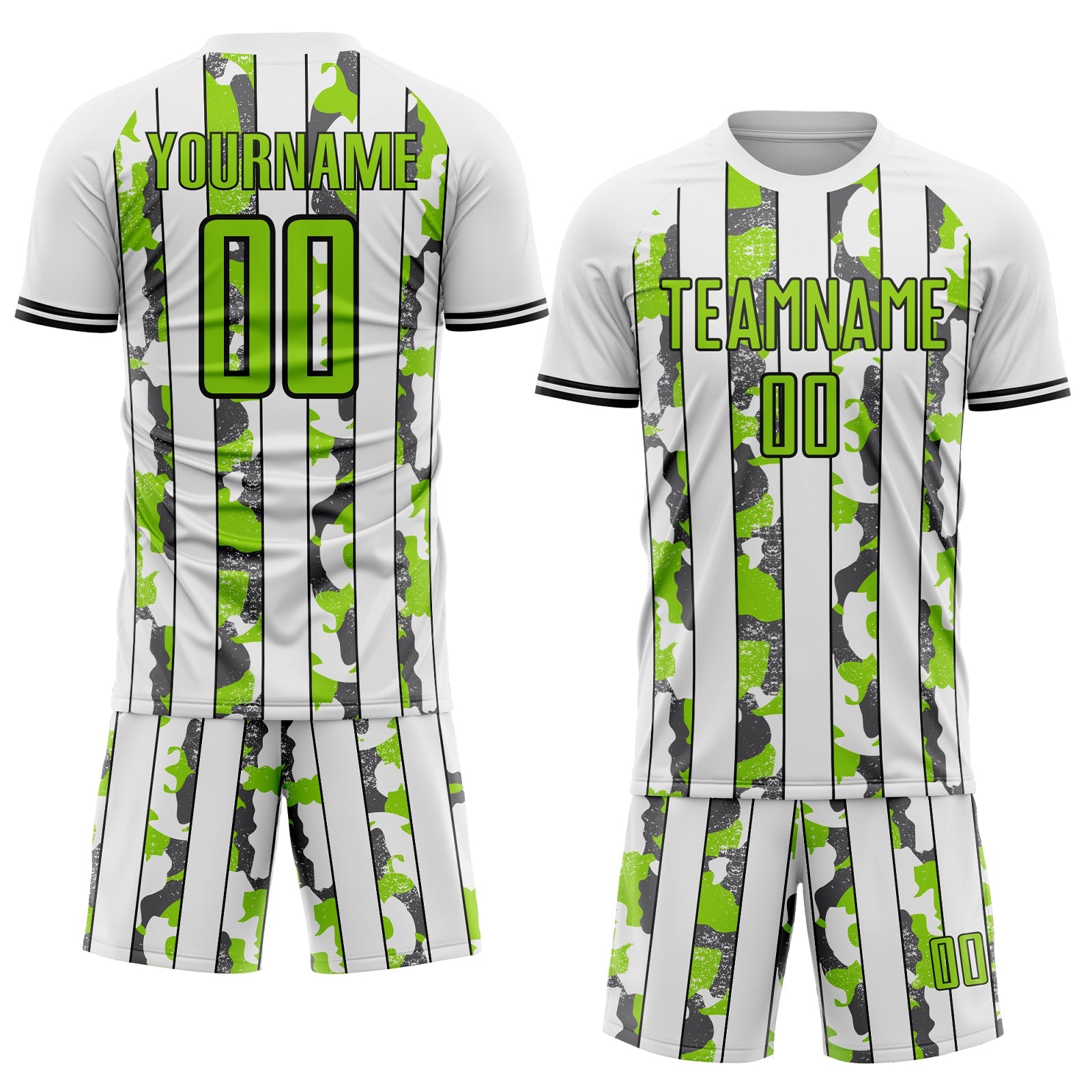 Custom White Neon Green Black-Steel Gray Camo Stripe Sports Sublimation Soccer Uniform Jersey view 2
