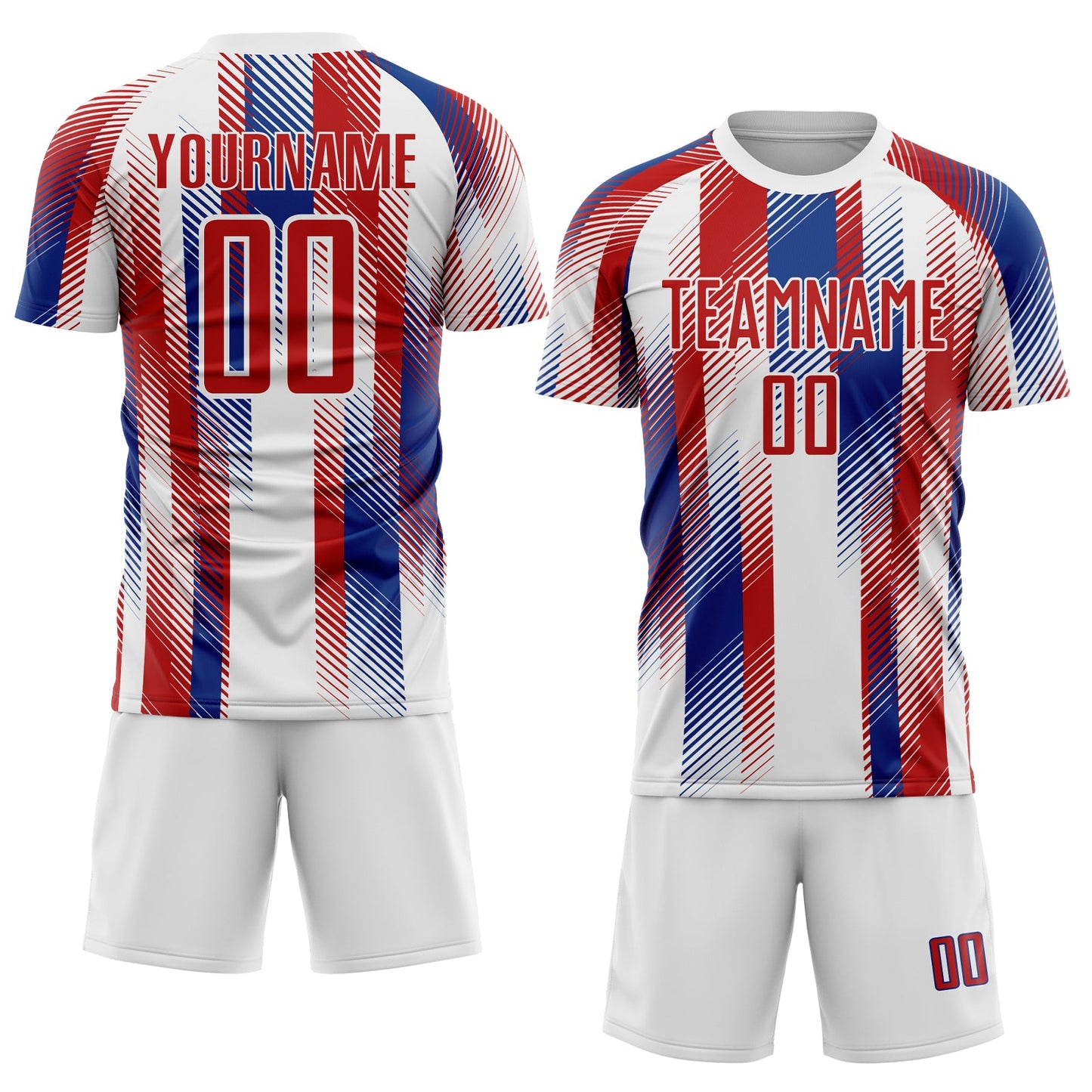 Custom White Red-Royal Diagonal Stripe Sports Sublimation Soccer Uniform Jersey view 2