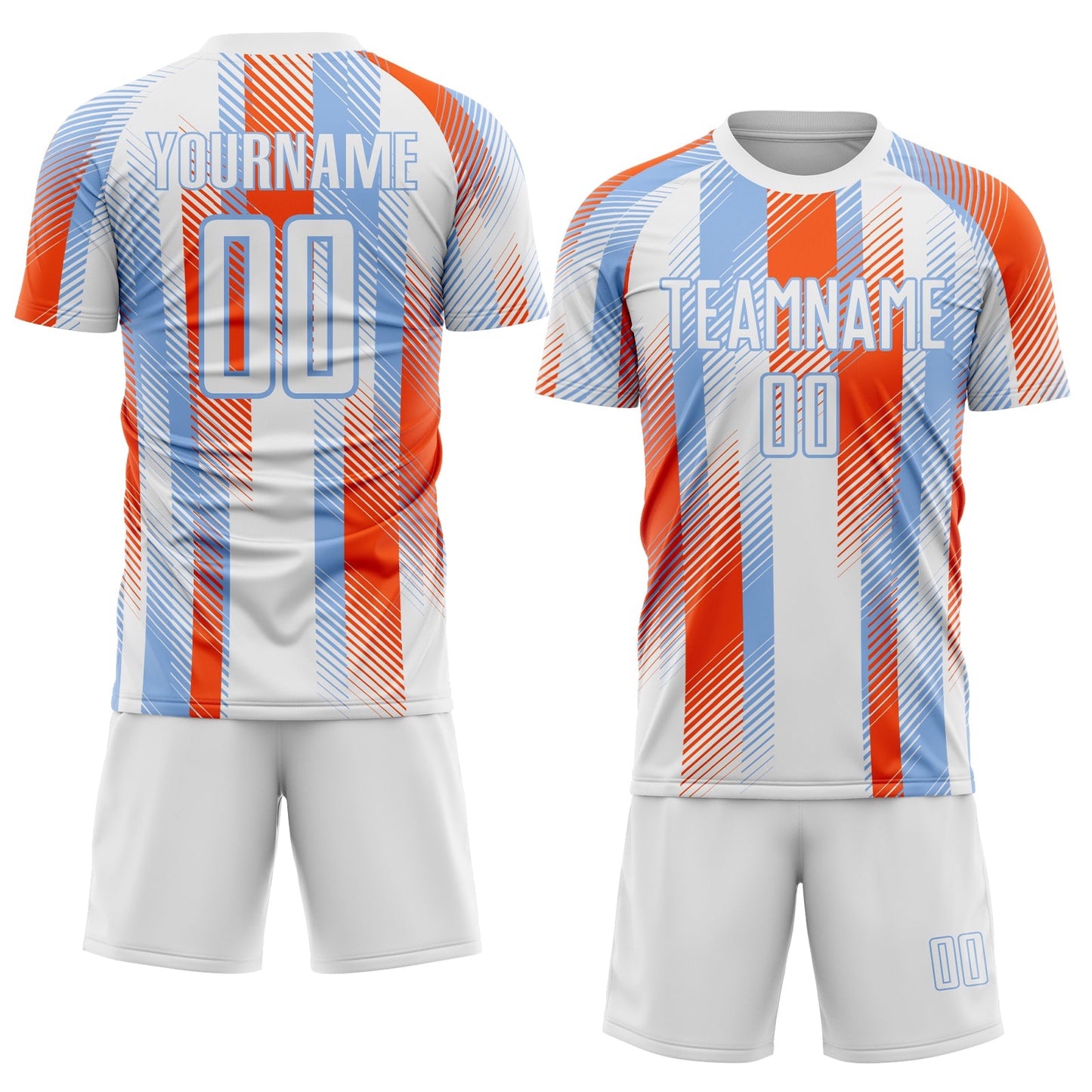 Custom White Light Blue-Orange Diagonal Stripe Sports Sublimation Soccer Uniform Jersey view 2