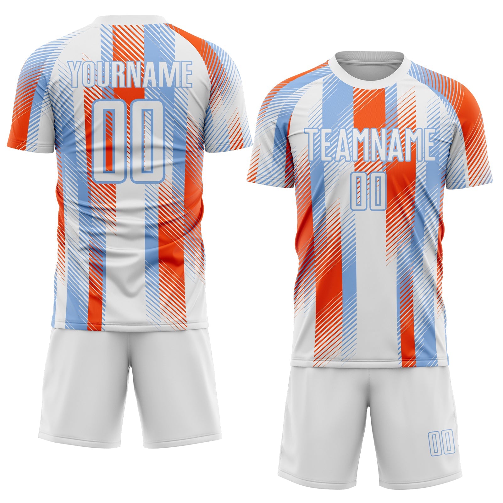 Custom White Light Blue-Orange Diagonal Stripe Sports Sublimation Soccer Uniform Jersey view 2