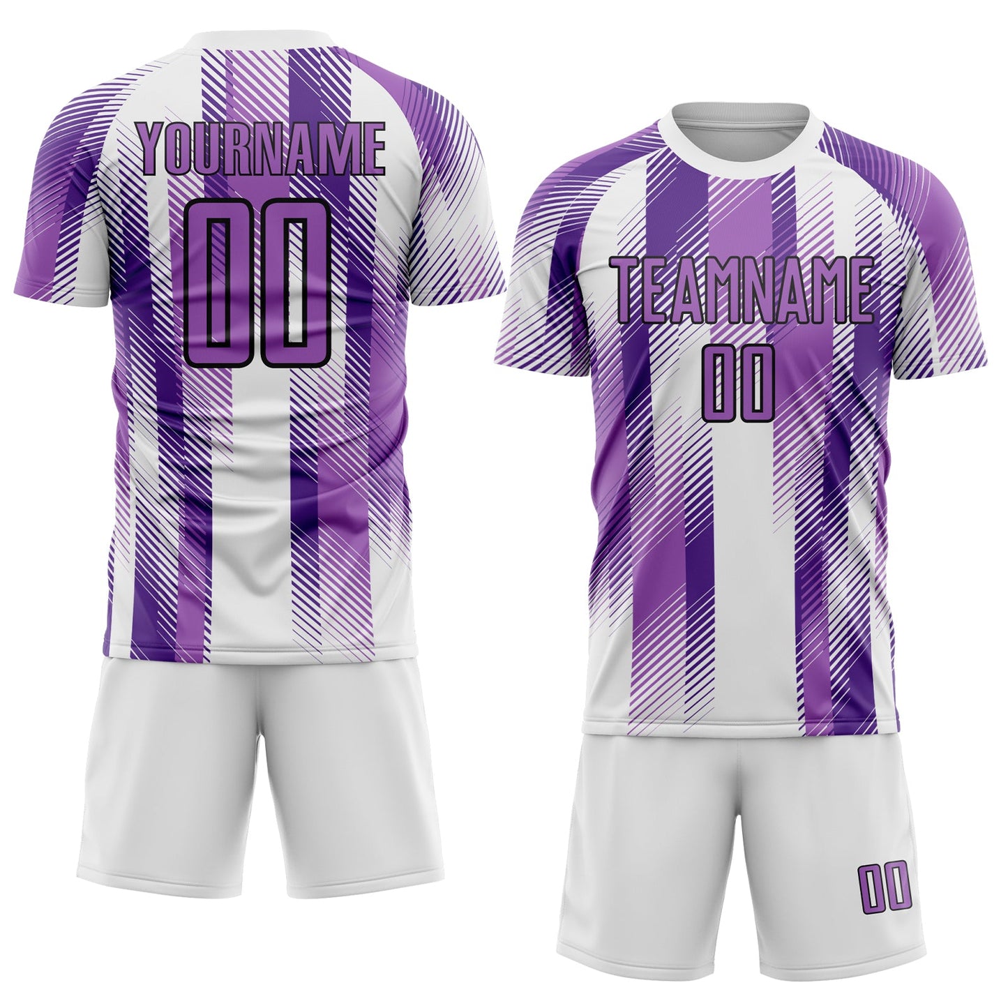 Custom White Medium Purple-Black Diagonal Stripe Sports Sublimation Soccer Uniform Jersey view 2