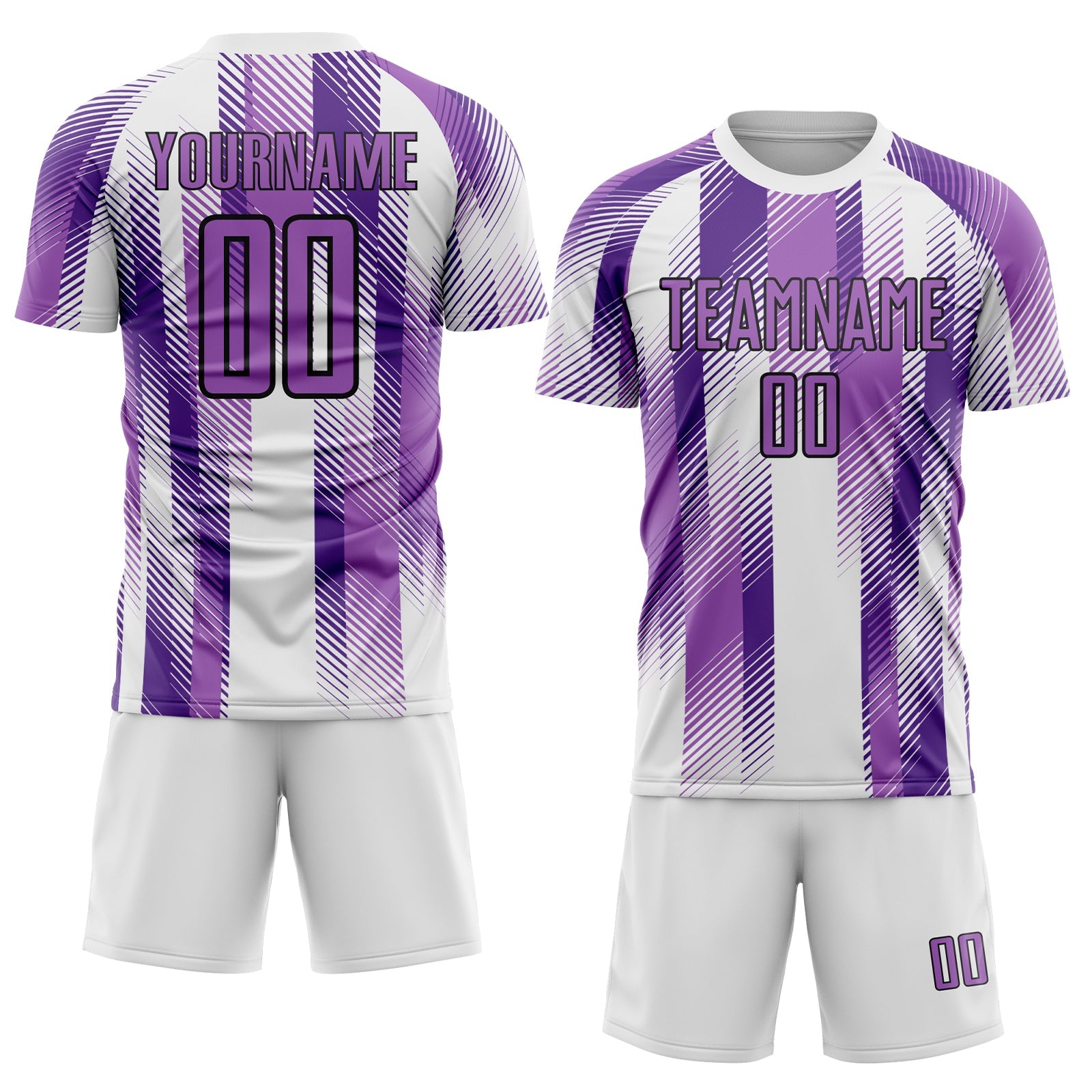 Custom White Medium Purple-Black Diagonal Stripe Sports Sublimation Soccer Uniform Jersey view 2