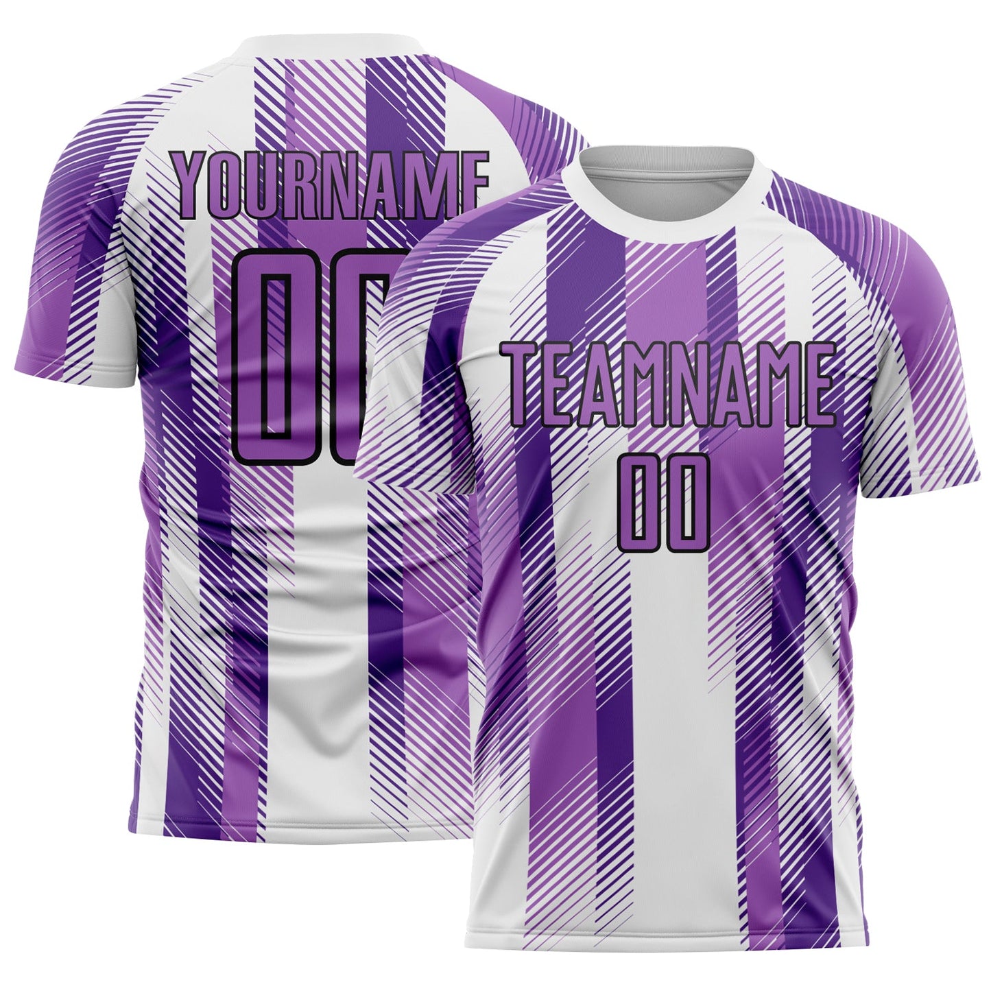Custom White Medium Purple-Black Diagonal Stripe Sports Sublimation Soccer Uniform Jersey - Main View